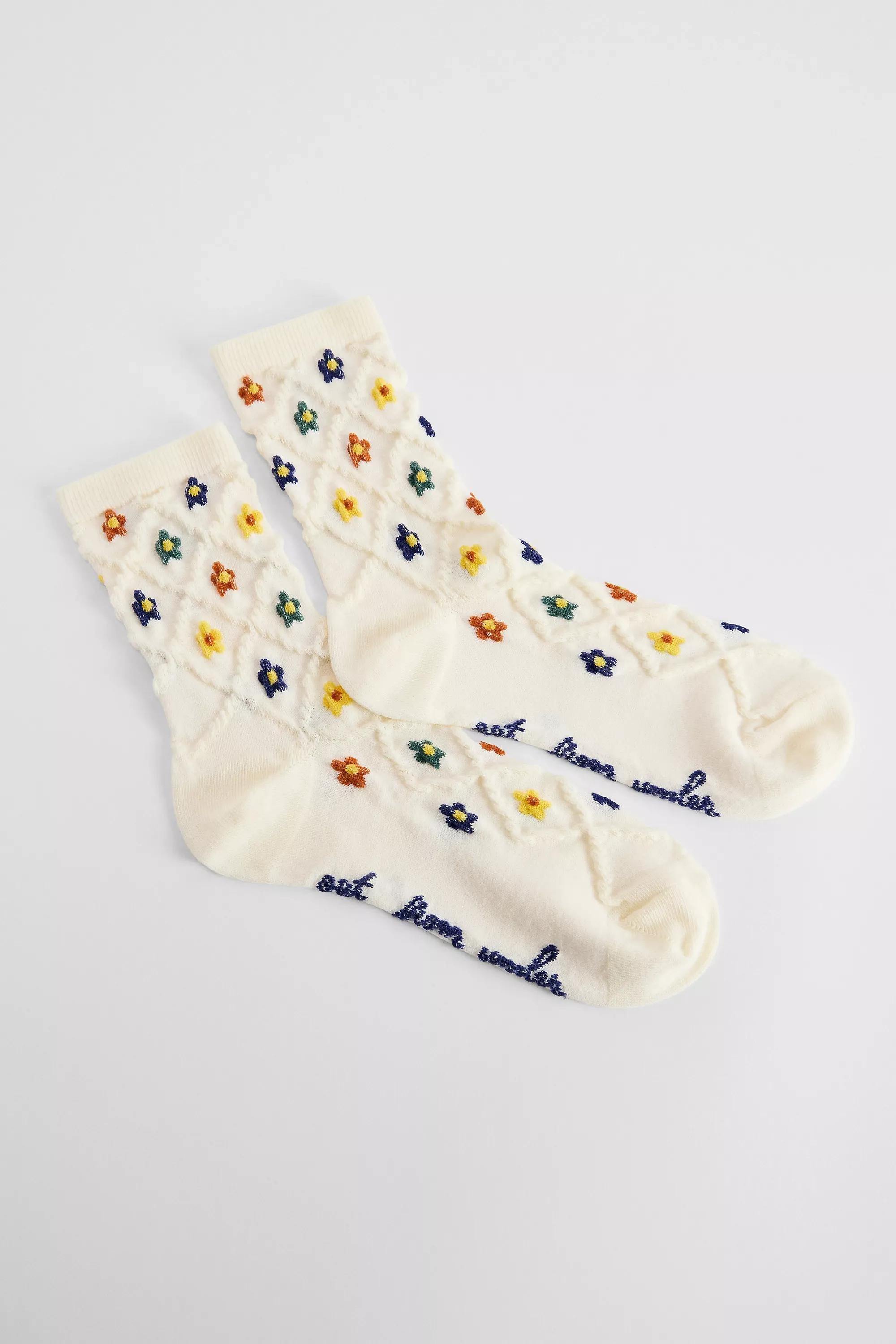 CREAM Out From Under Floral Textured Socks, CREME, large image number 1