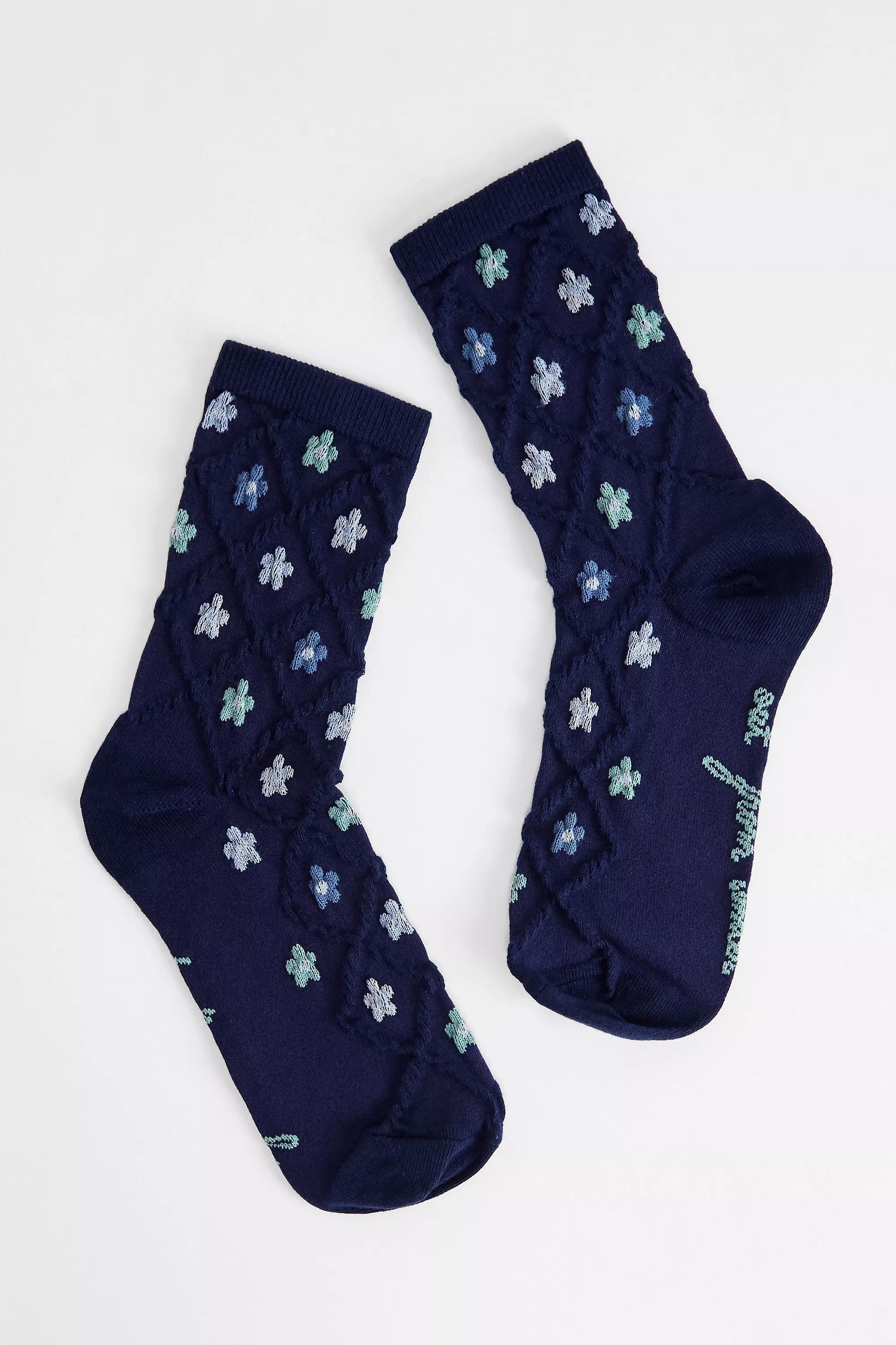 Navy Out From Under Floral Textured Socks, NAVY, large image number 0