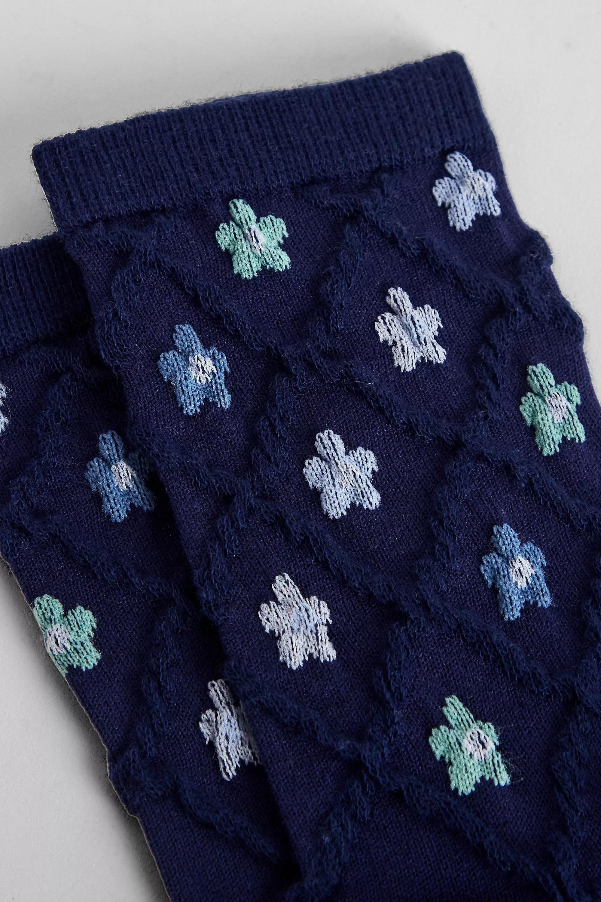Navy Out From Under Floral Textured Socks, NAVY, large image number 2