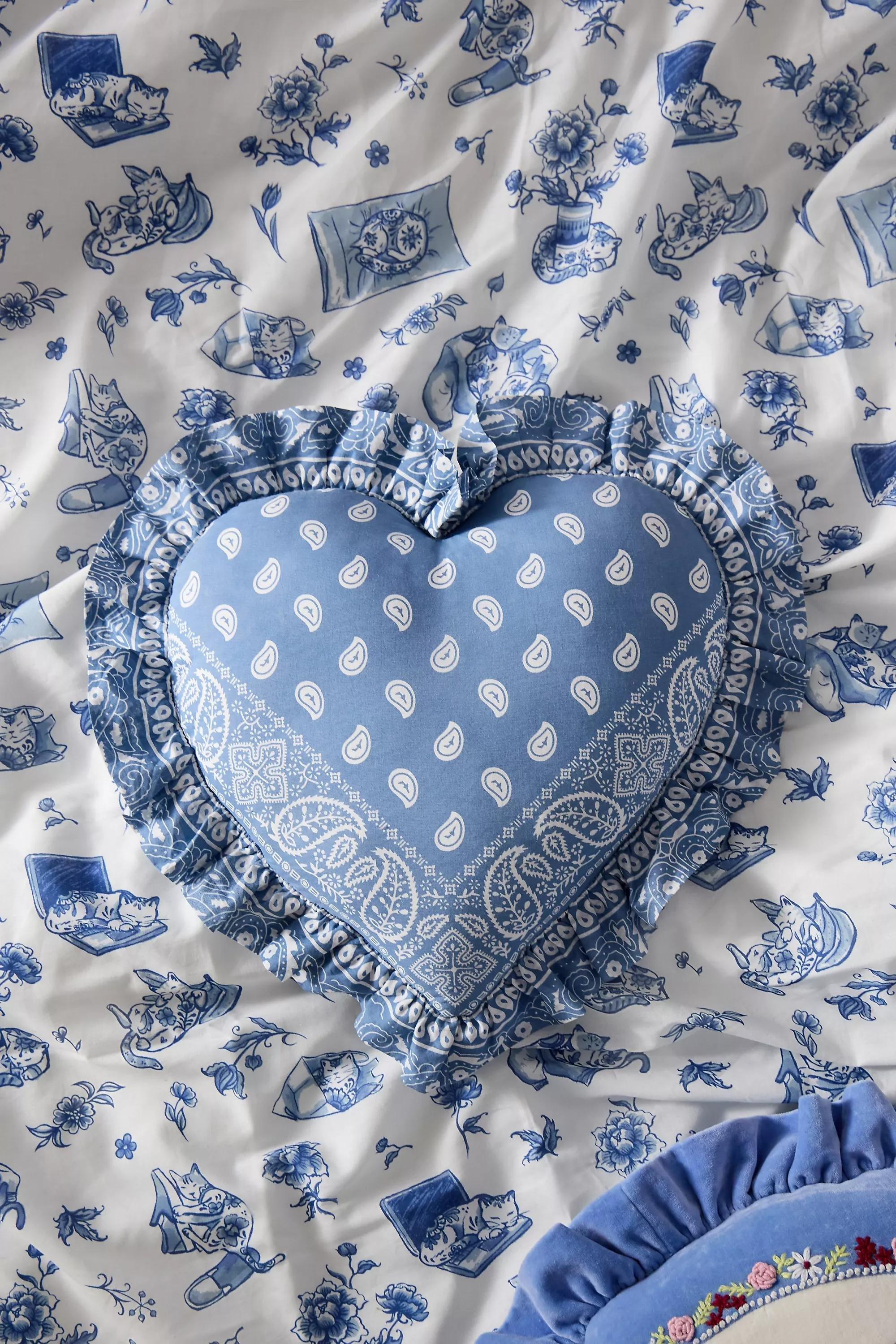 BLUE Blue Bandana Heart Cushion, BLUE, medium
