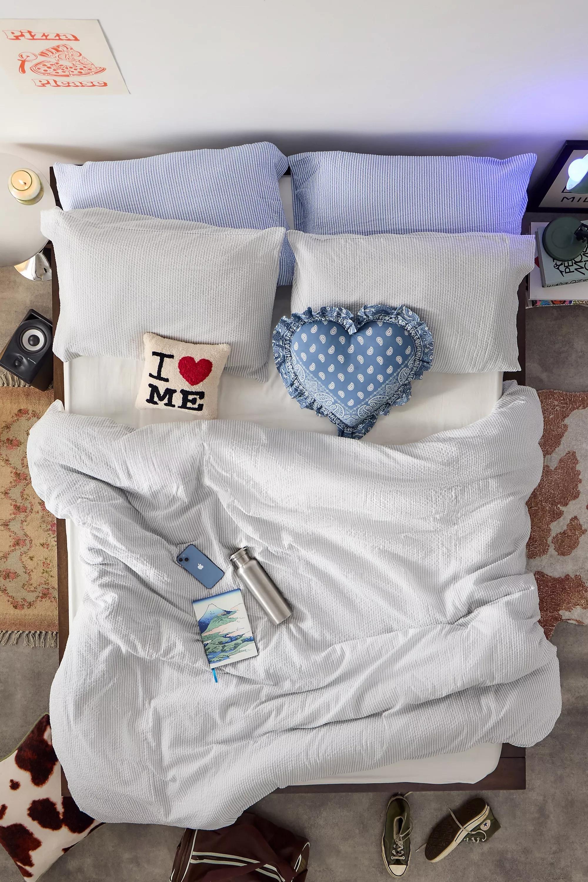 BLUE Blue Bandana Heart Cushion, BLUE, medium