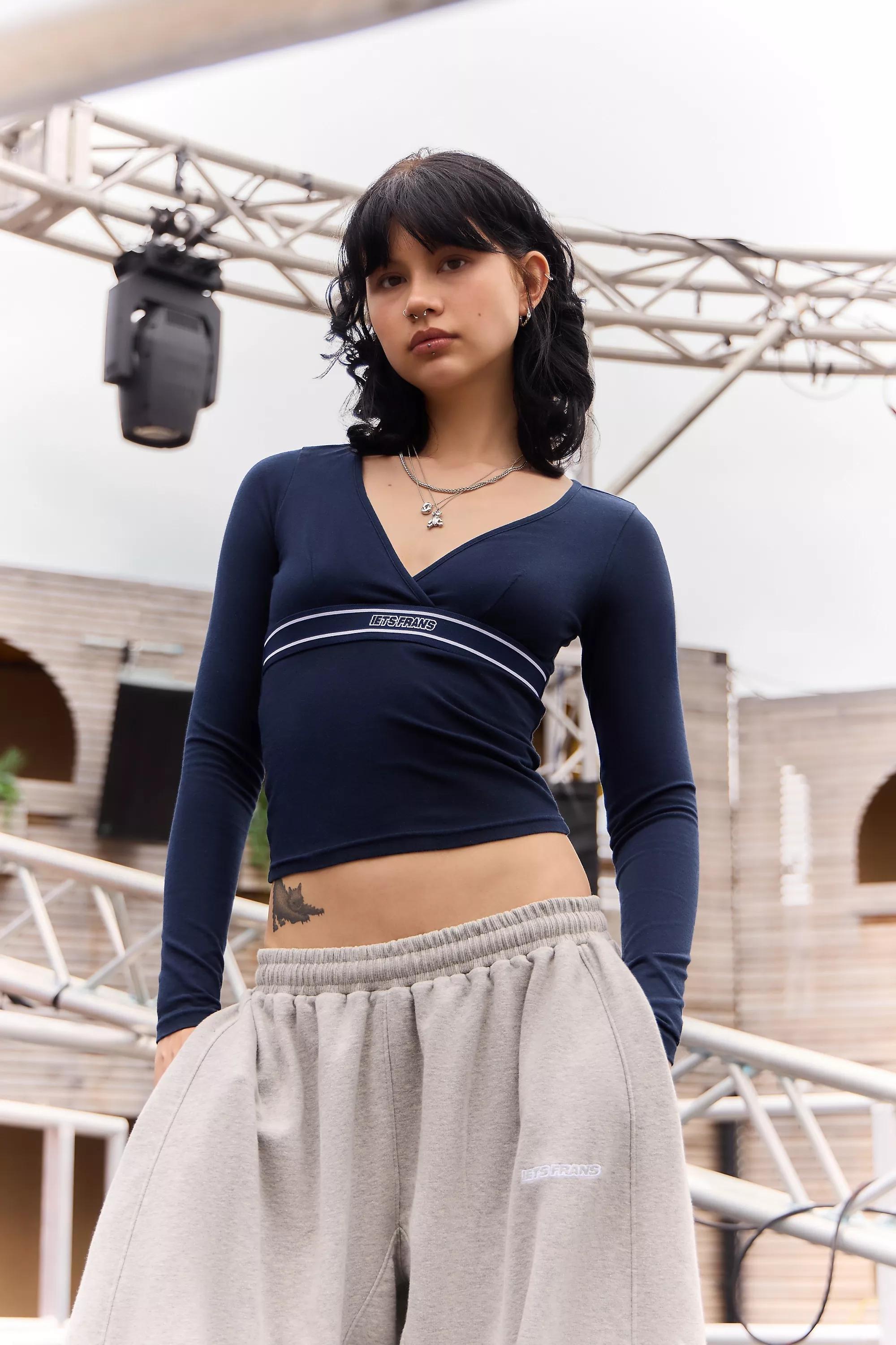 NAVY iets frans... Tyla Logo Elastic Long Sleeve T-Shirt, NAVY, large image number 2