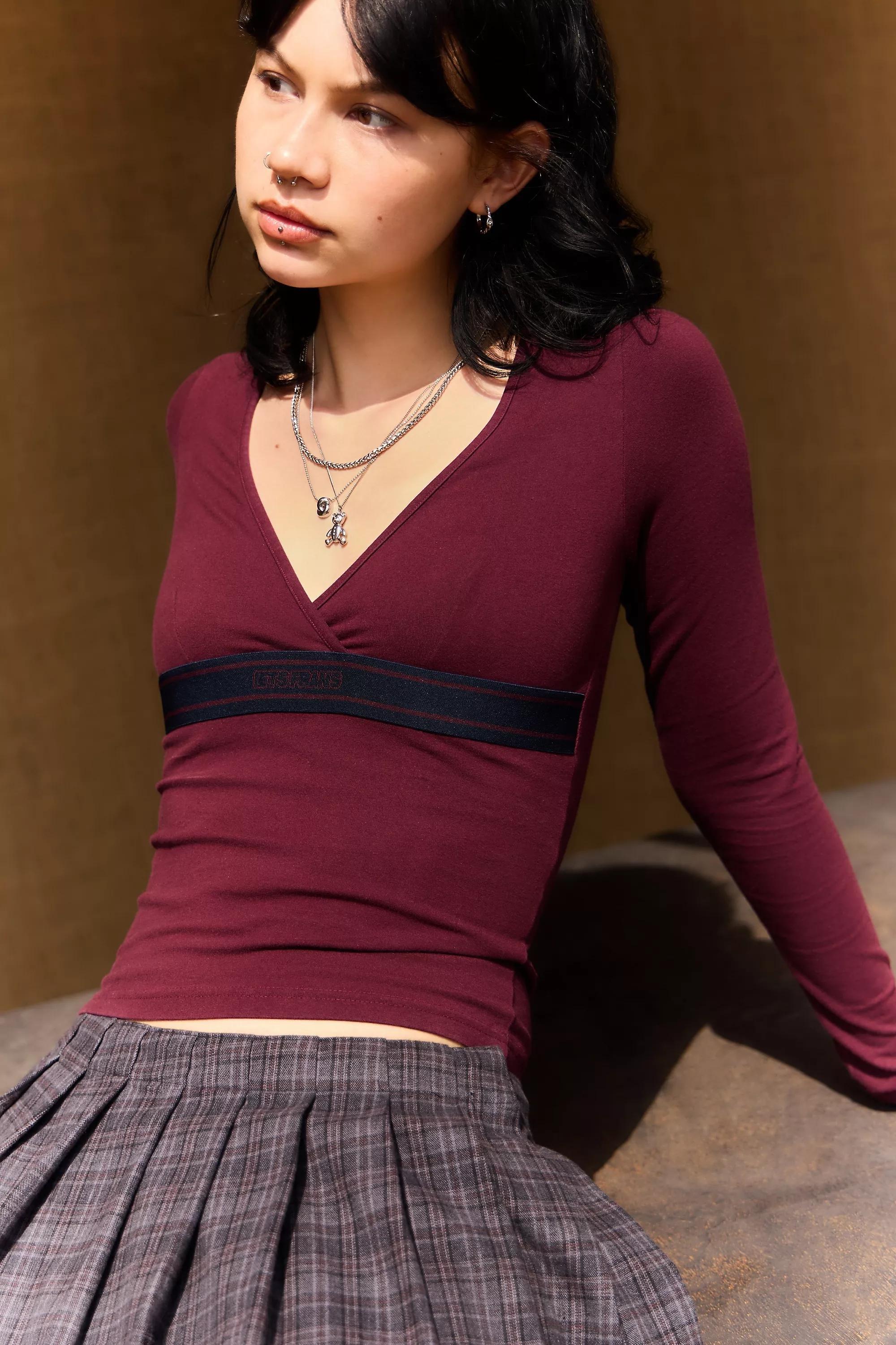 BURGUNDY iets frans... Tyla Logo Elastic Long Sleeve T-Shirt, A301_0259, large image number 0