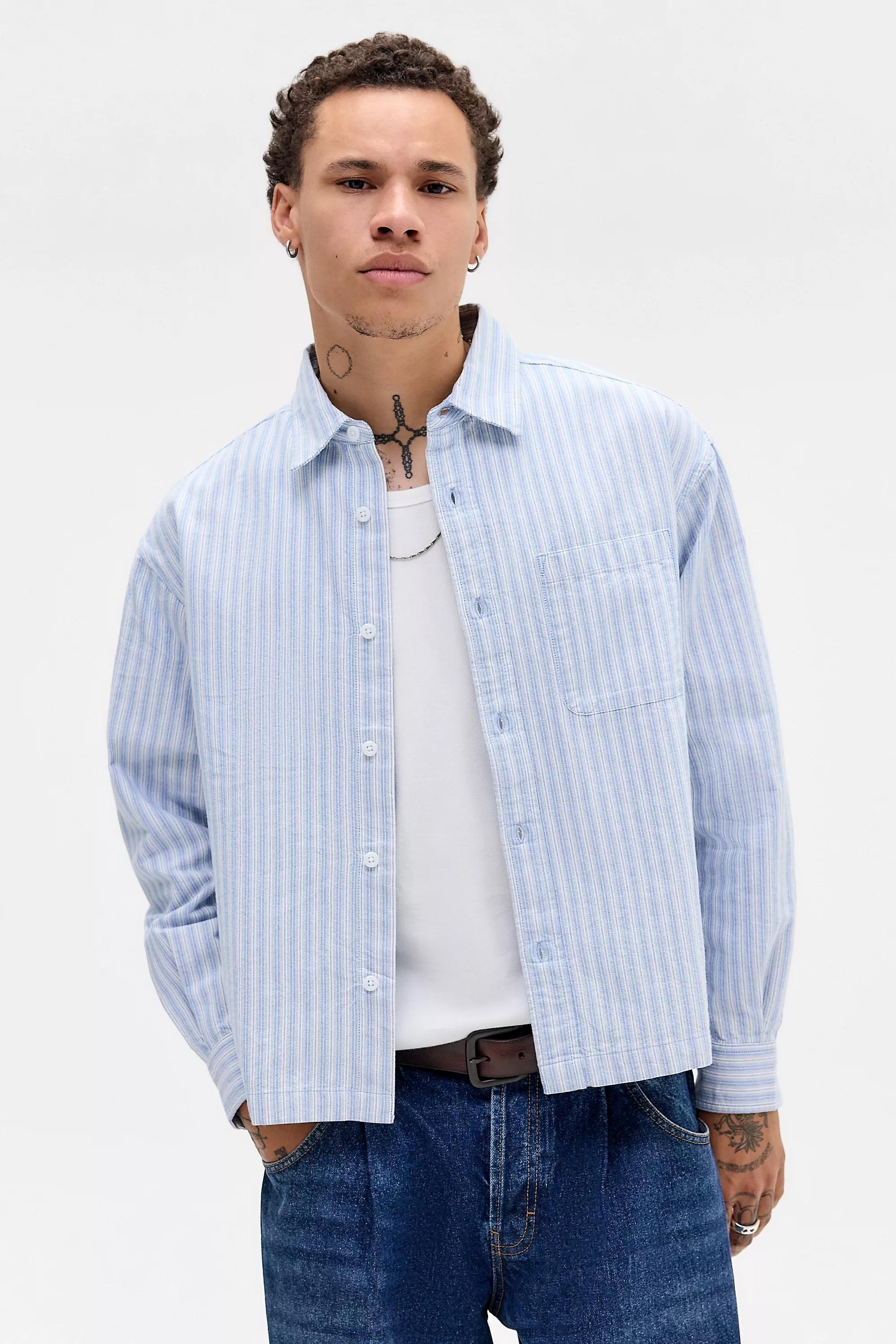 BDG Arlo Blue Stripe Shirt, BLUE, medium
