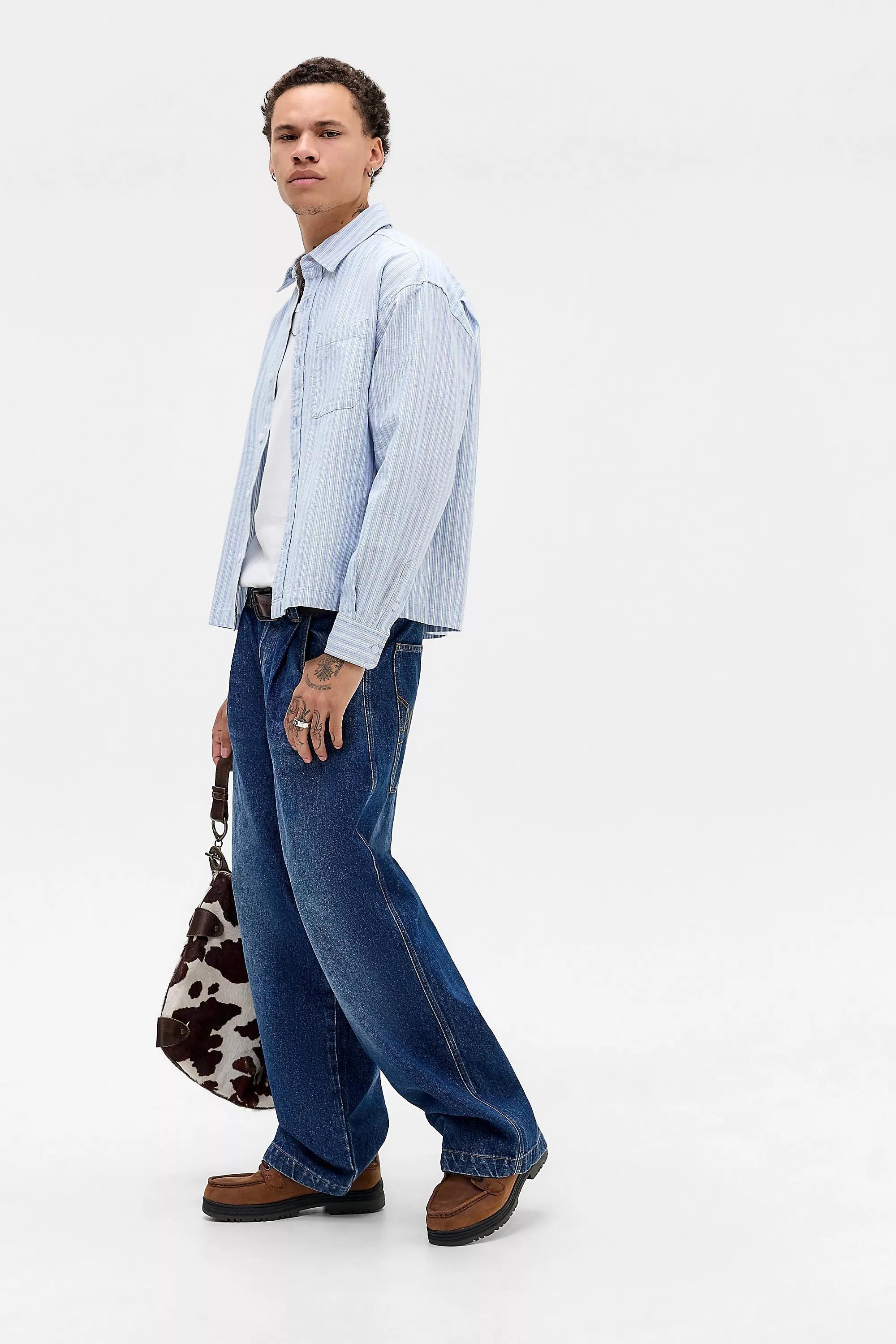 BDG Arlo Blue Stripe Shirt, BLUE, medium