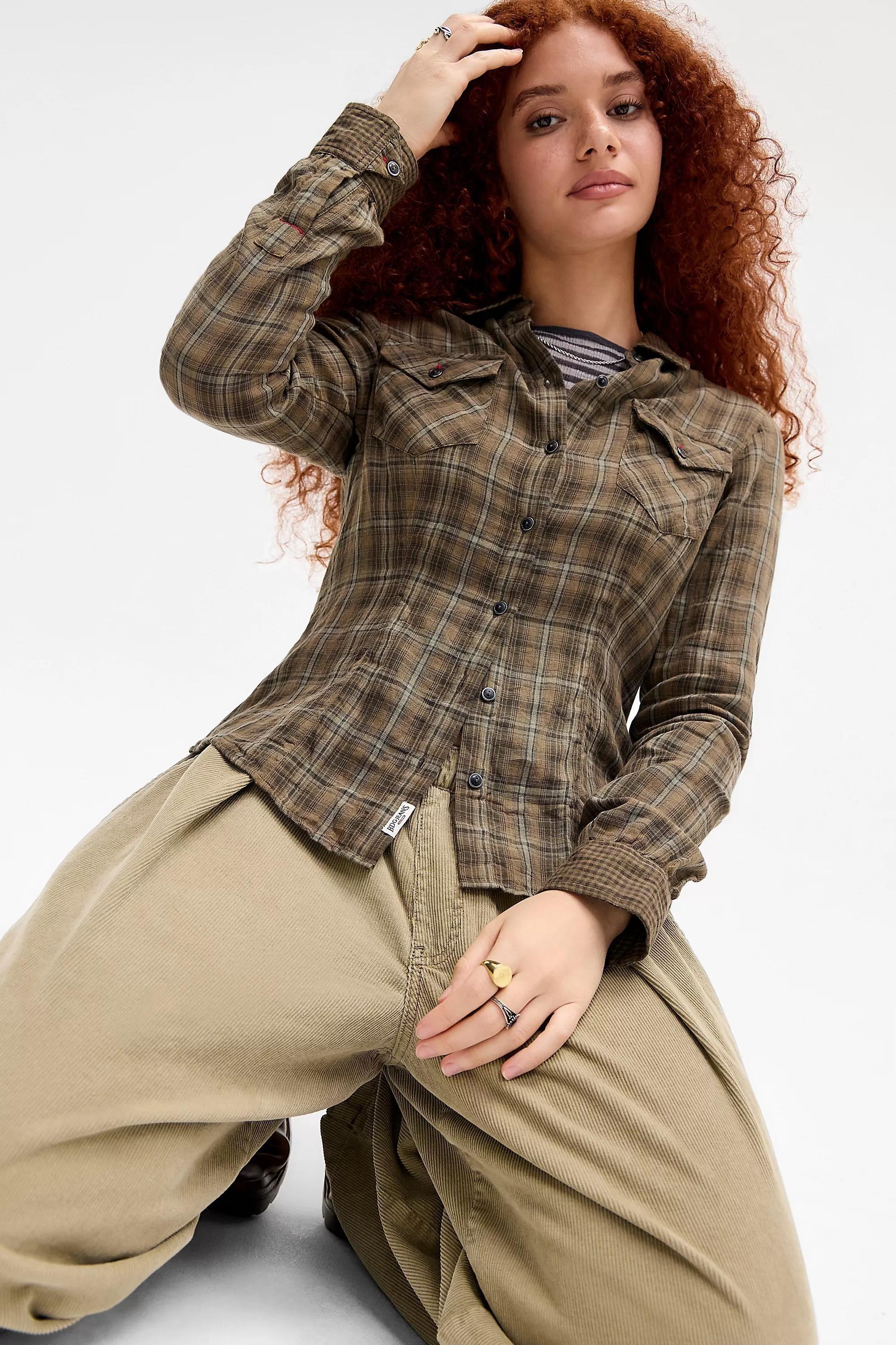 Brown Bdg Buffy Checked Long Sleeve Shirt, BRN, large image number 0