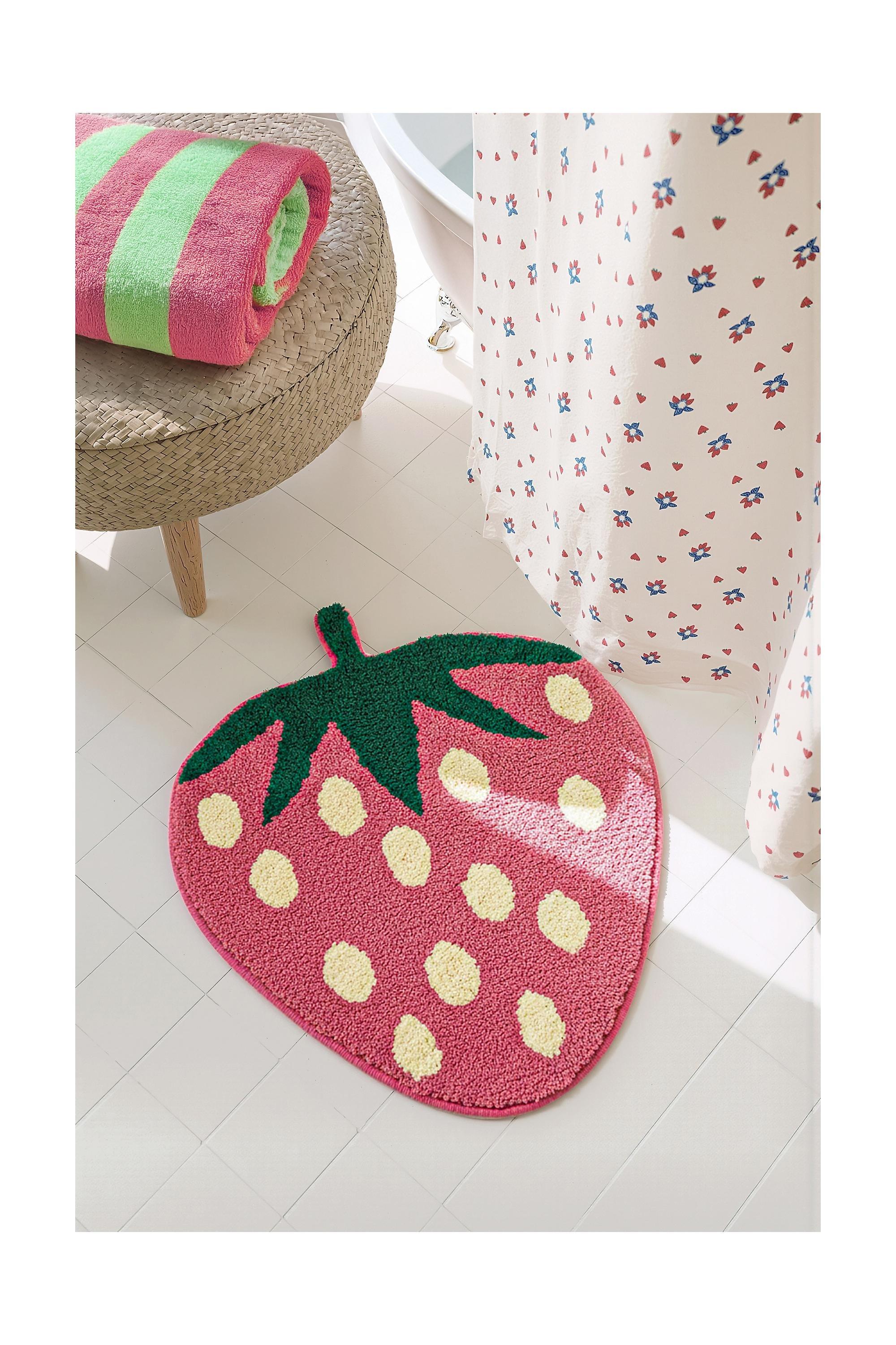 PINK Mini Strawberry Bath Mat, PINK, medium