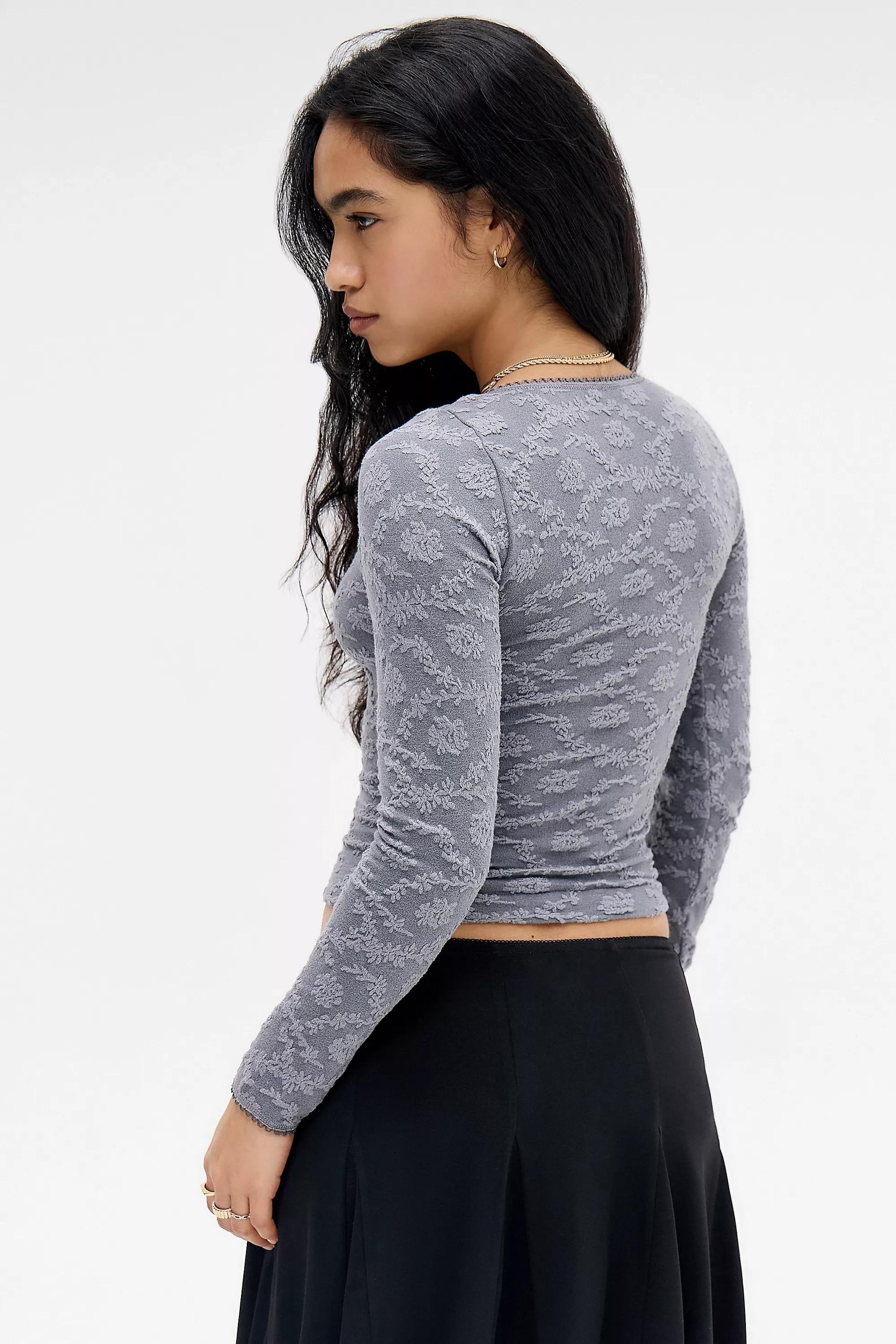 Grey Out From Under Textured Long Sleeve Top, GREY, large image number 3
