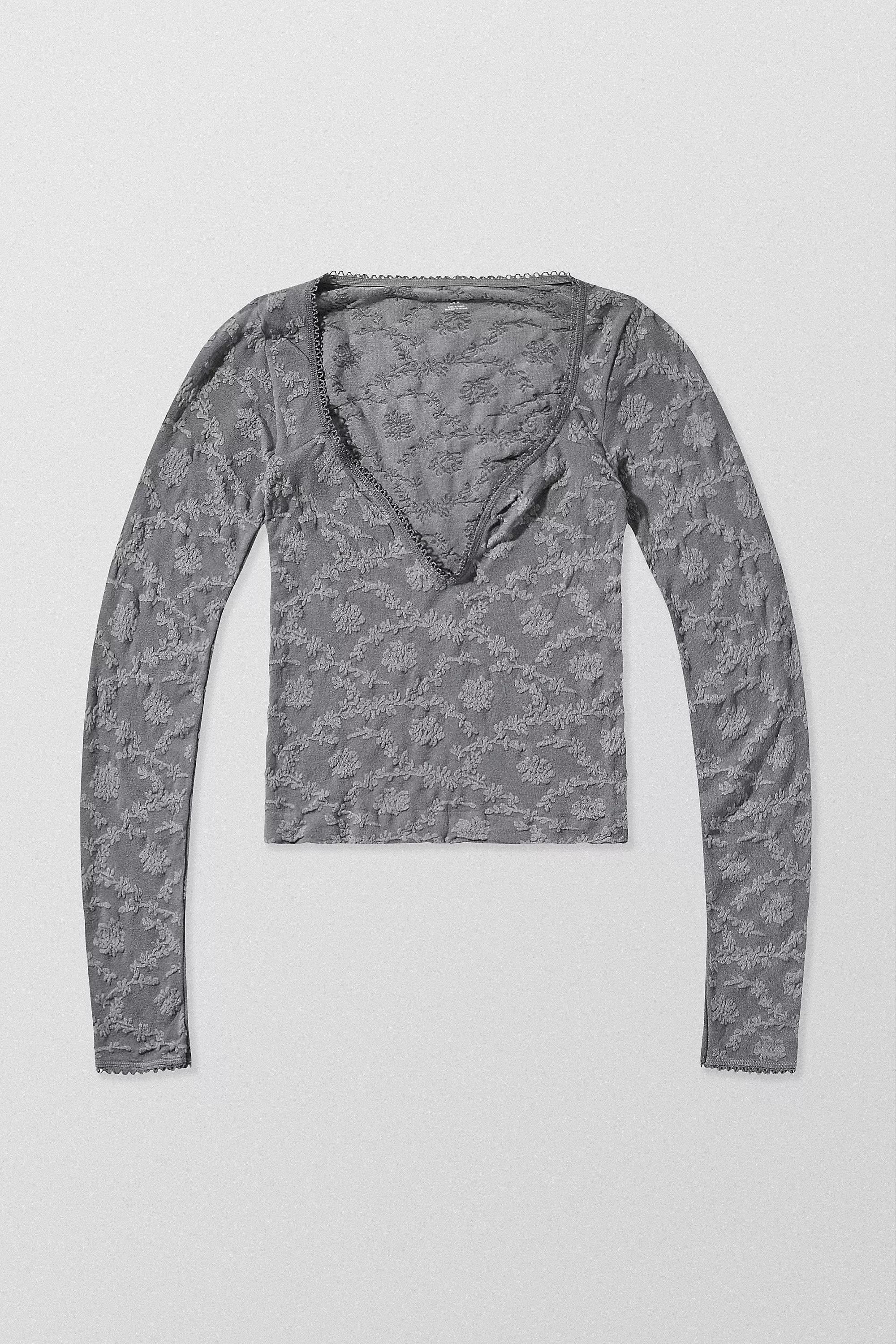 Grey Out From Under Textured Long Sleeve Top, GREY, large image number 4