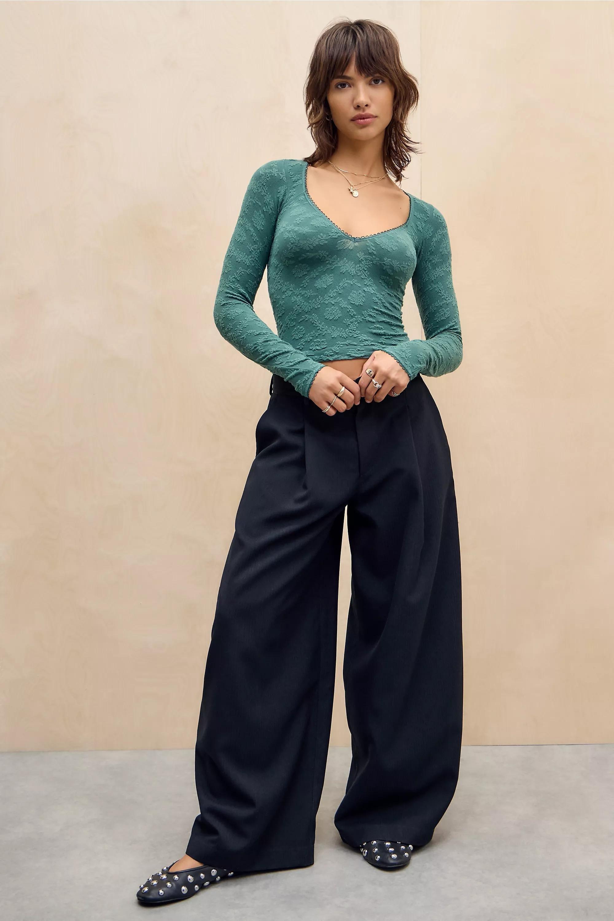 Green Out From Under Tammy Textured Long Sleeve Top, KHAKI, medium