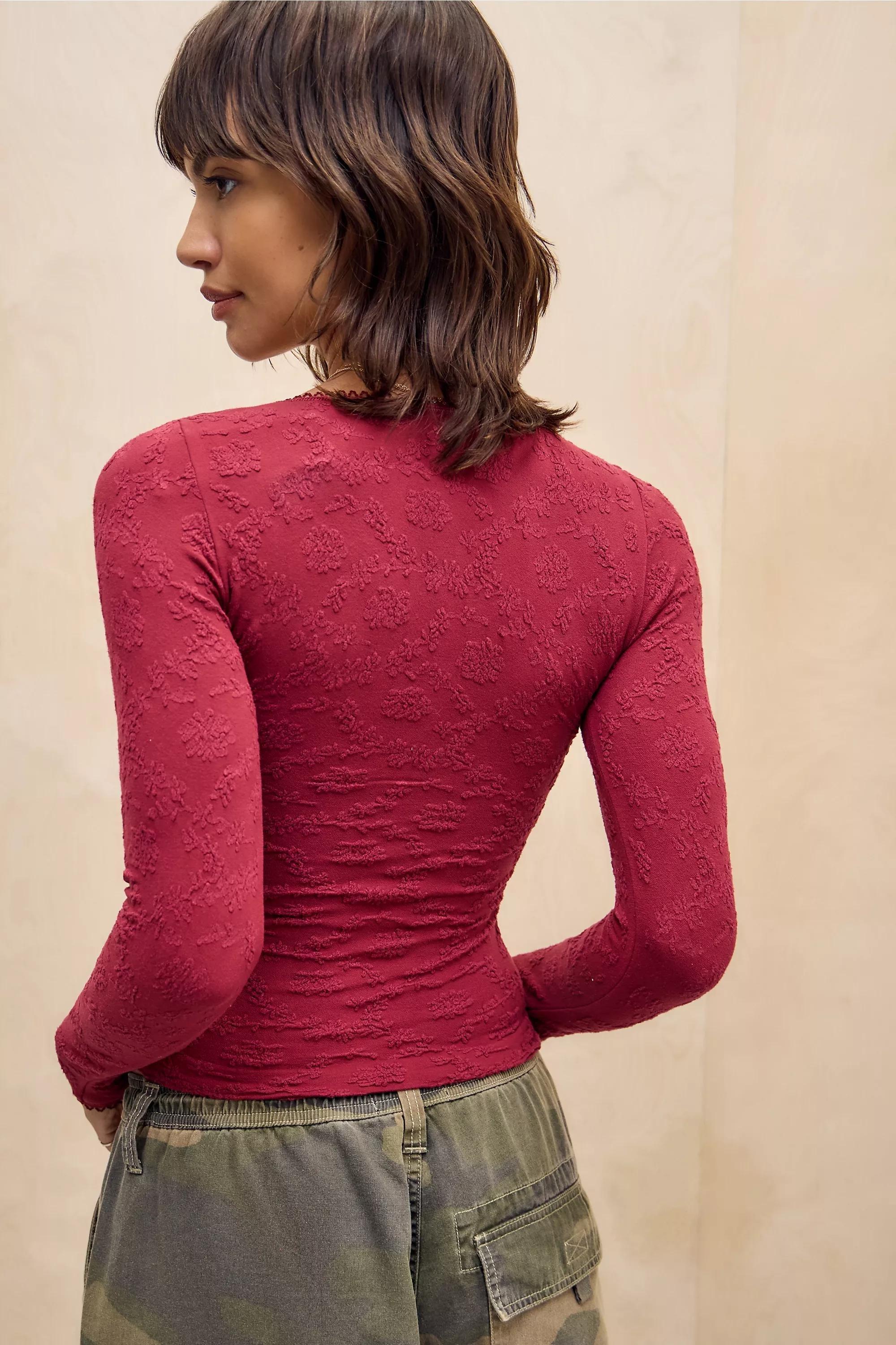 Red Out From Under Tammy Textured Long Sleeve Top, WINE, large image number 3