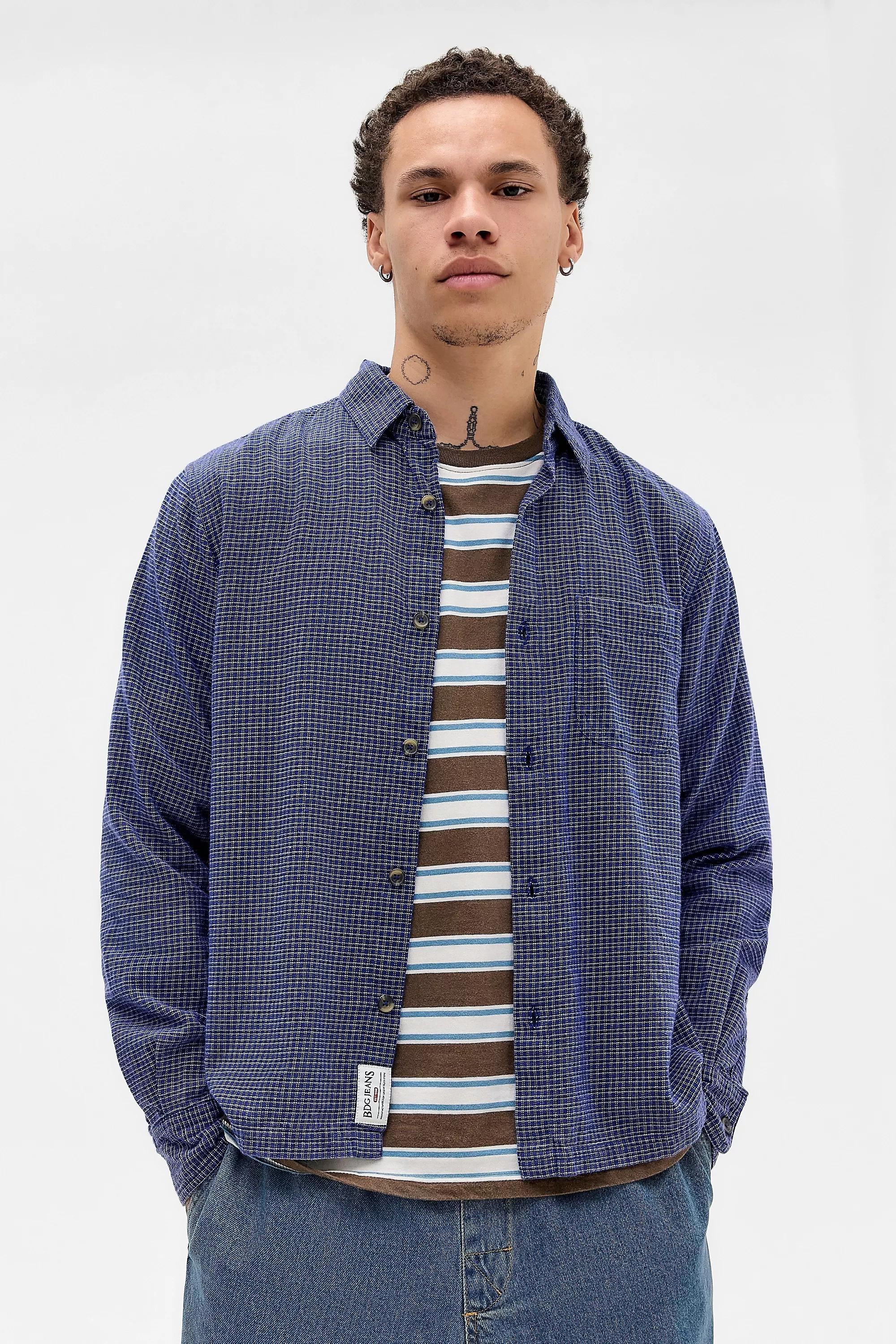 Navy Bdg Navy Long-Sleeve Check Shirt, NAVY, medium