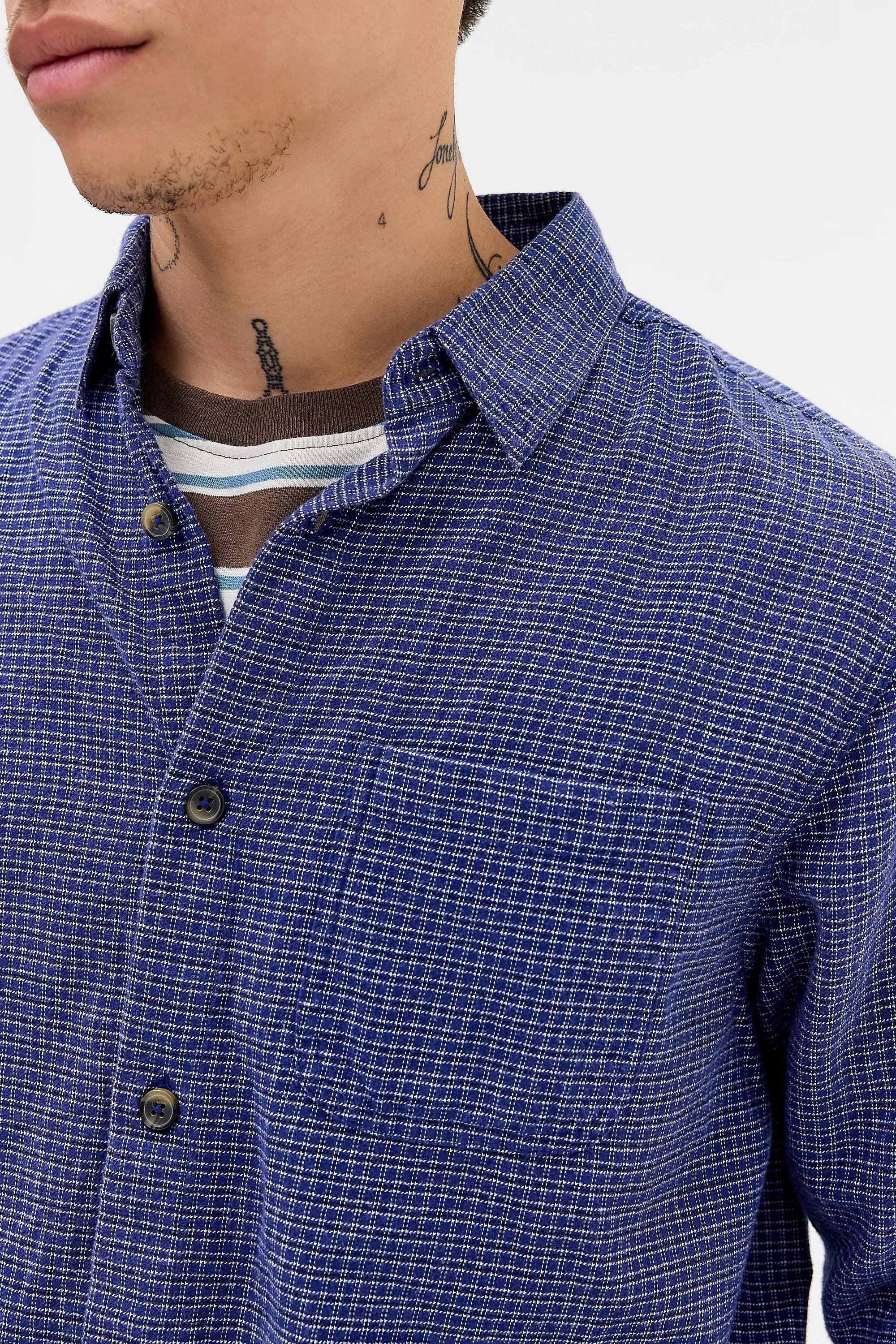 Navy Bdg Navy Long-Sleeve Check Shirt, NAVY, medium