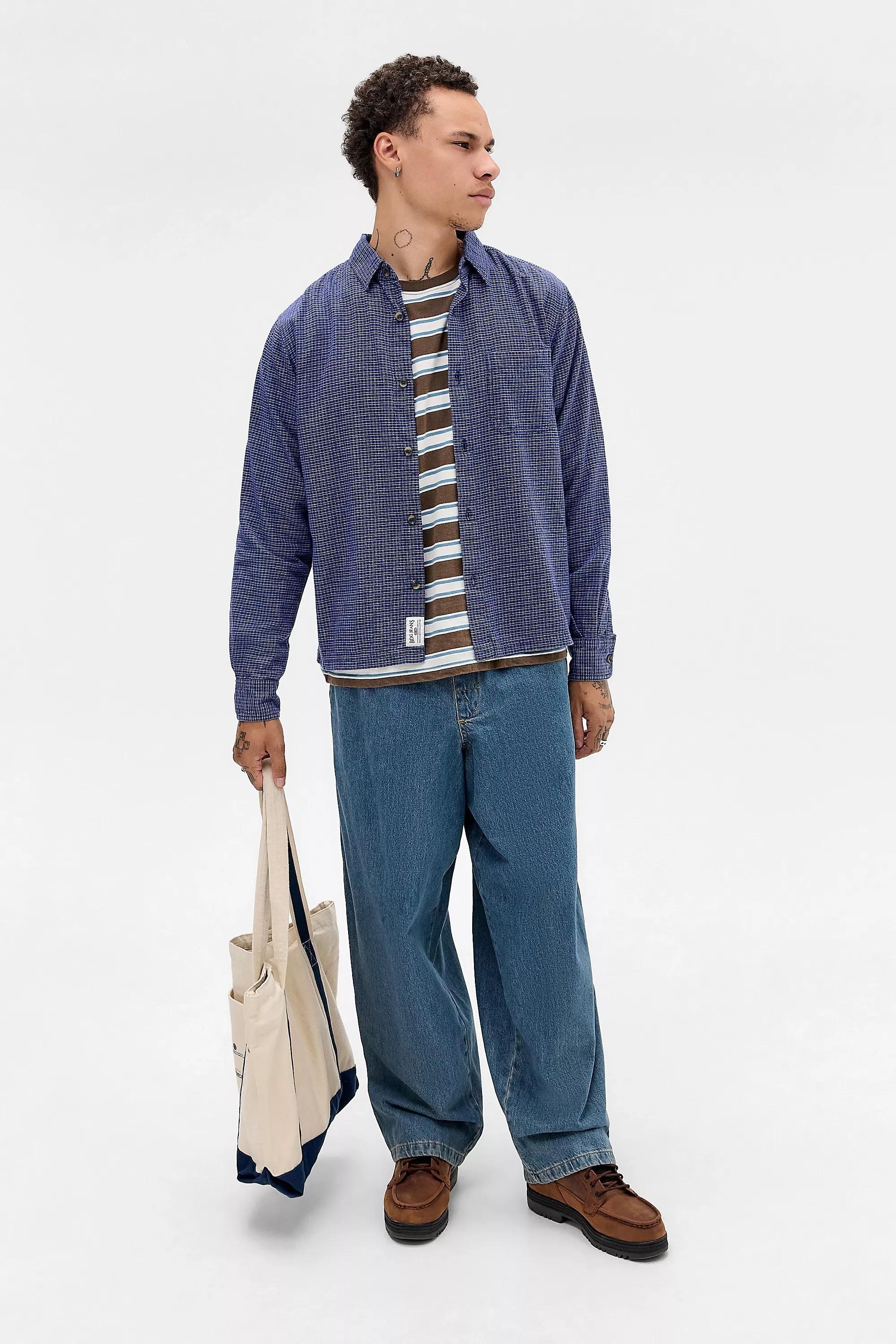 Navy Bdg Navy Long-Sleeve Check Shirt, NAVY, medium