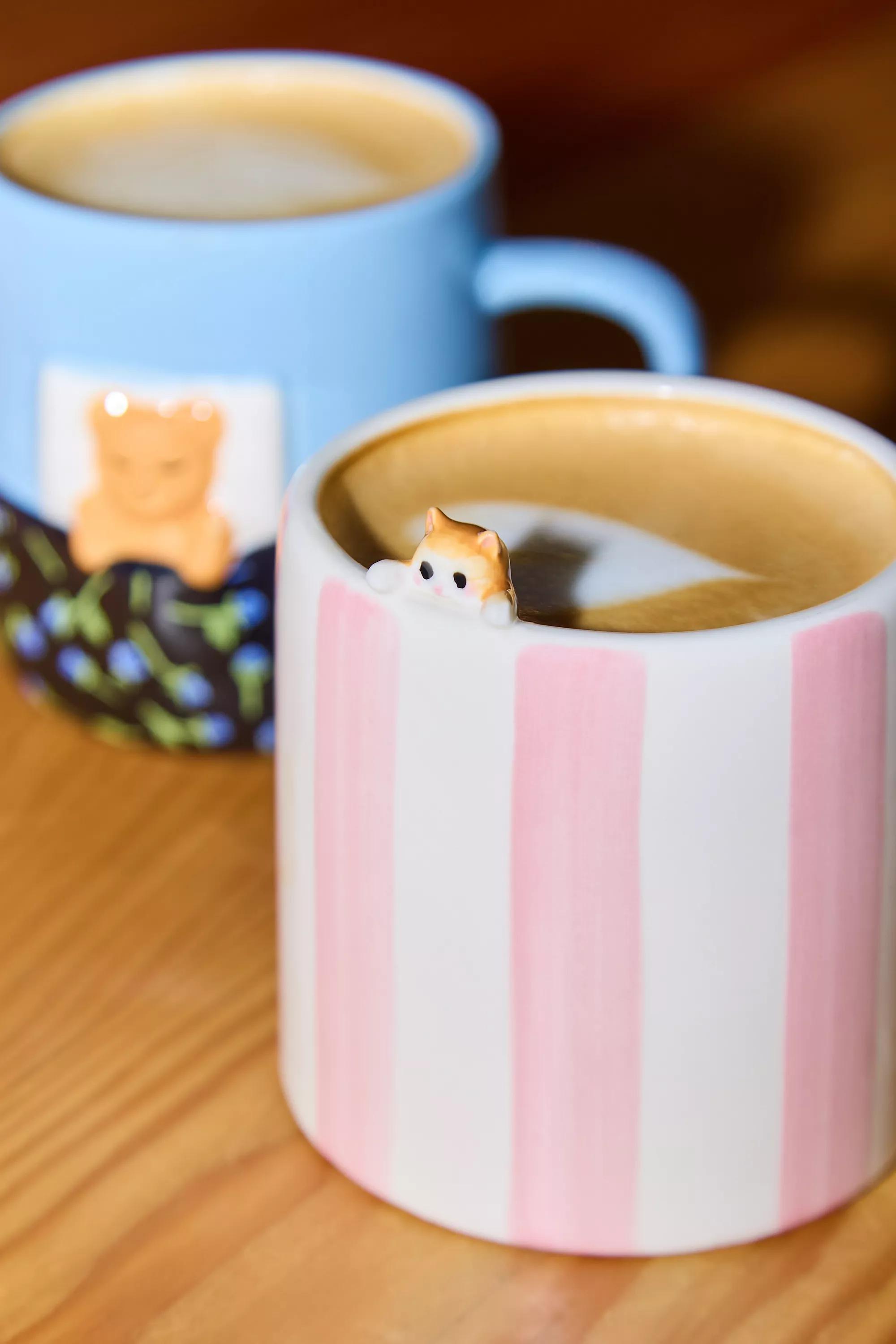 Pink Stripy Cat Mug, PINK, medium