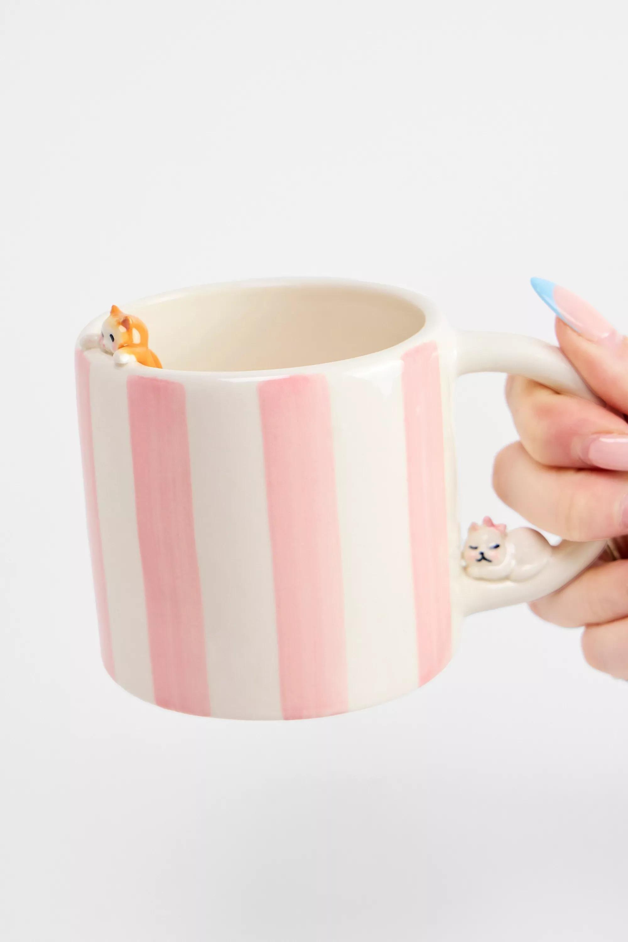 Pink Stripy Cat Mug, PINK, medium