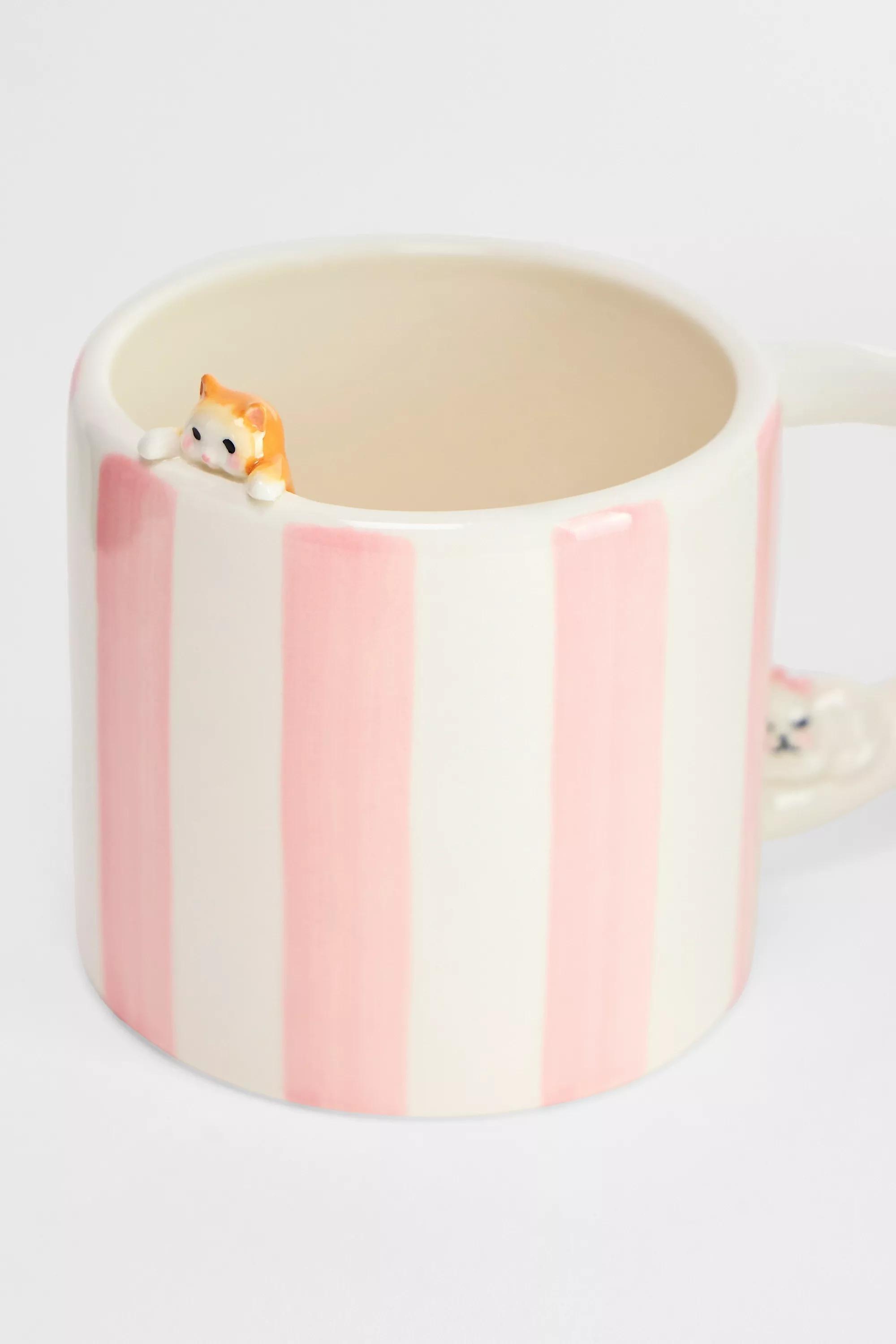 Pink Stripy Cat Mug, PINK, large image number 3