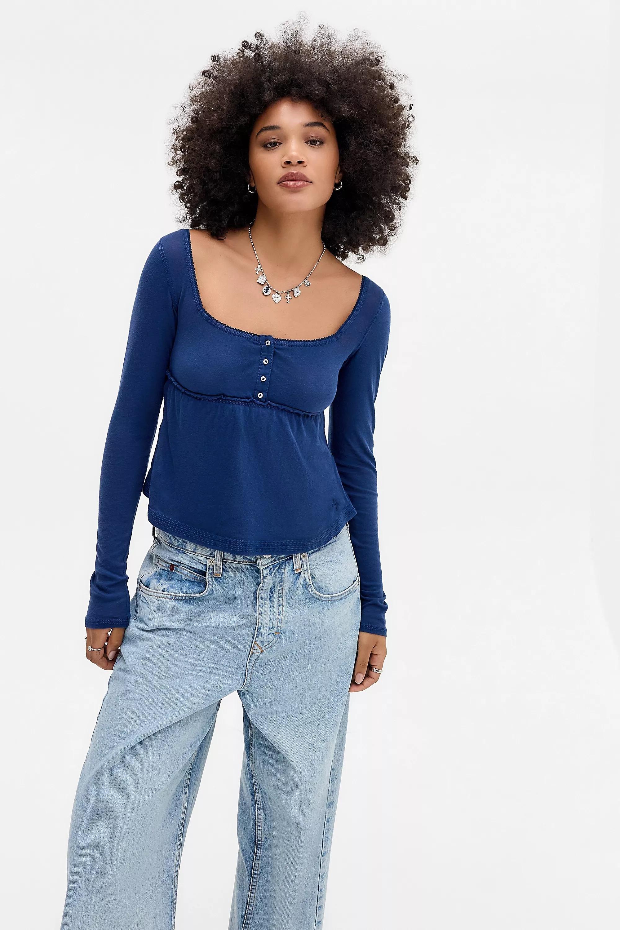 NAVY BDG Brittany Long Sleeve Top, NAVY, large image number 1