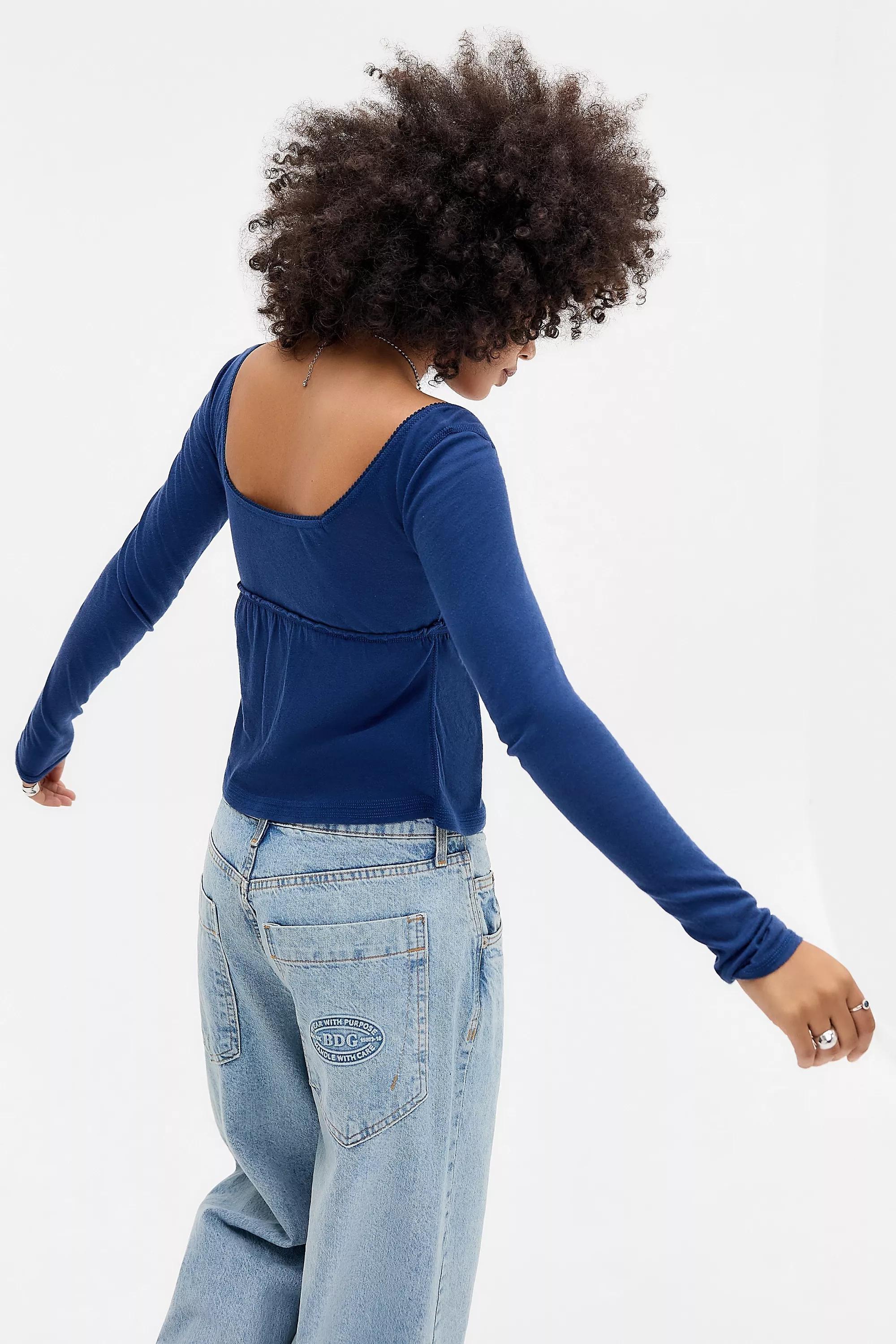 NAVY BDG Brittany Long Sleeve Top, NAVY, large image number 3