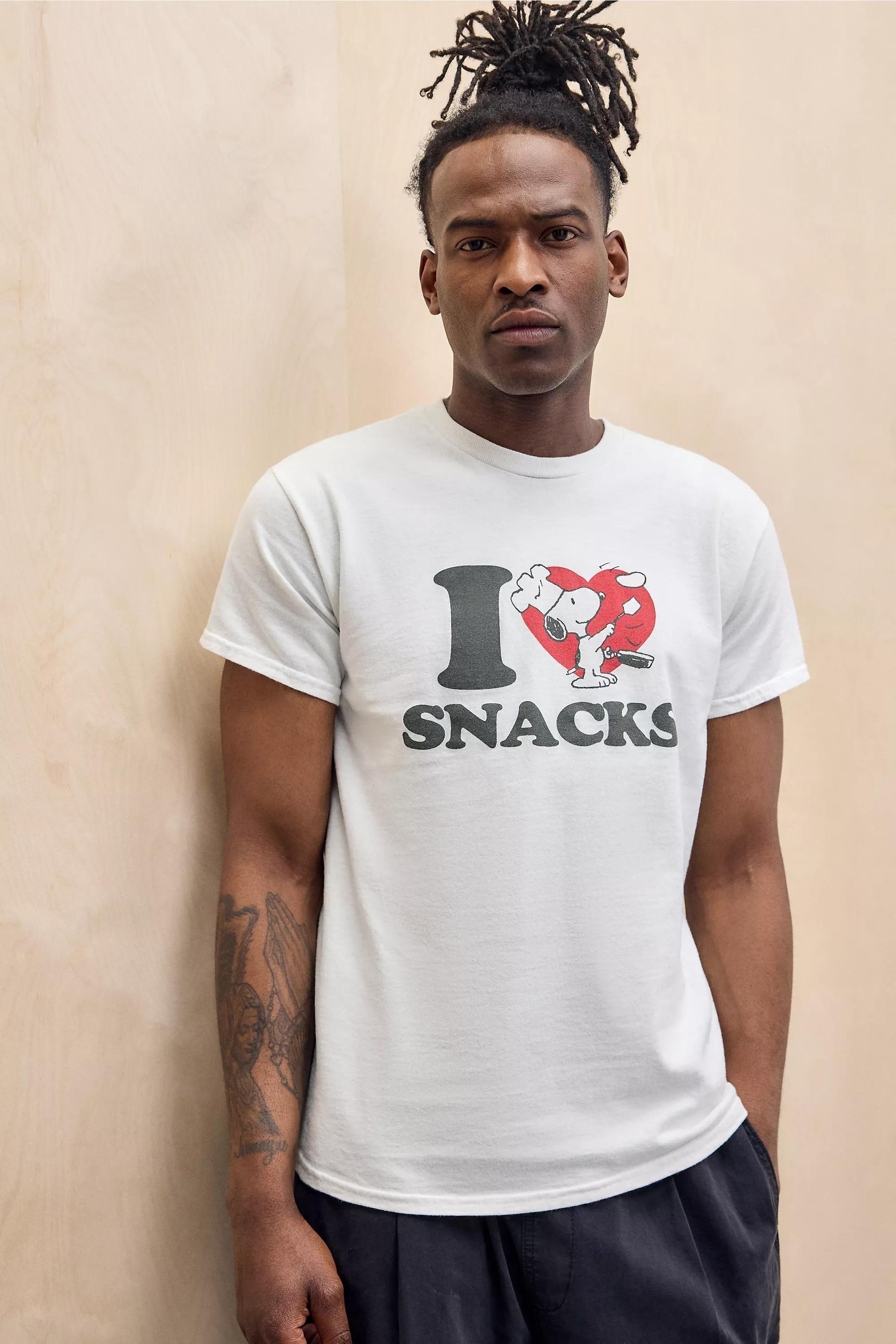 White Uo Snoopy I Love Snacks T-Shirt, , large image number 0