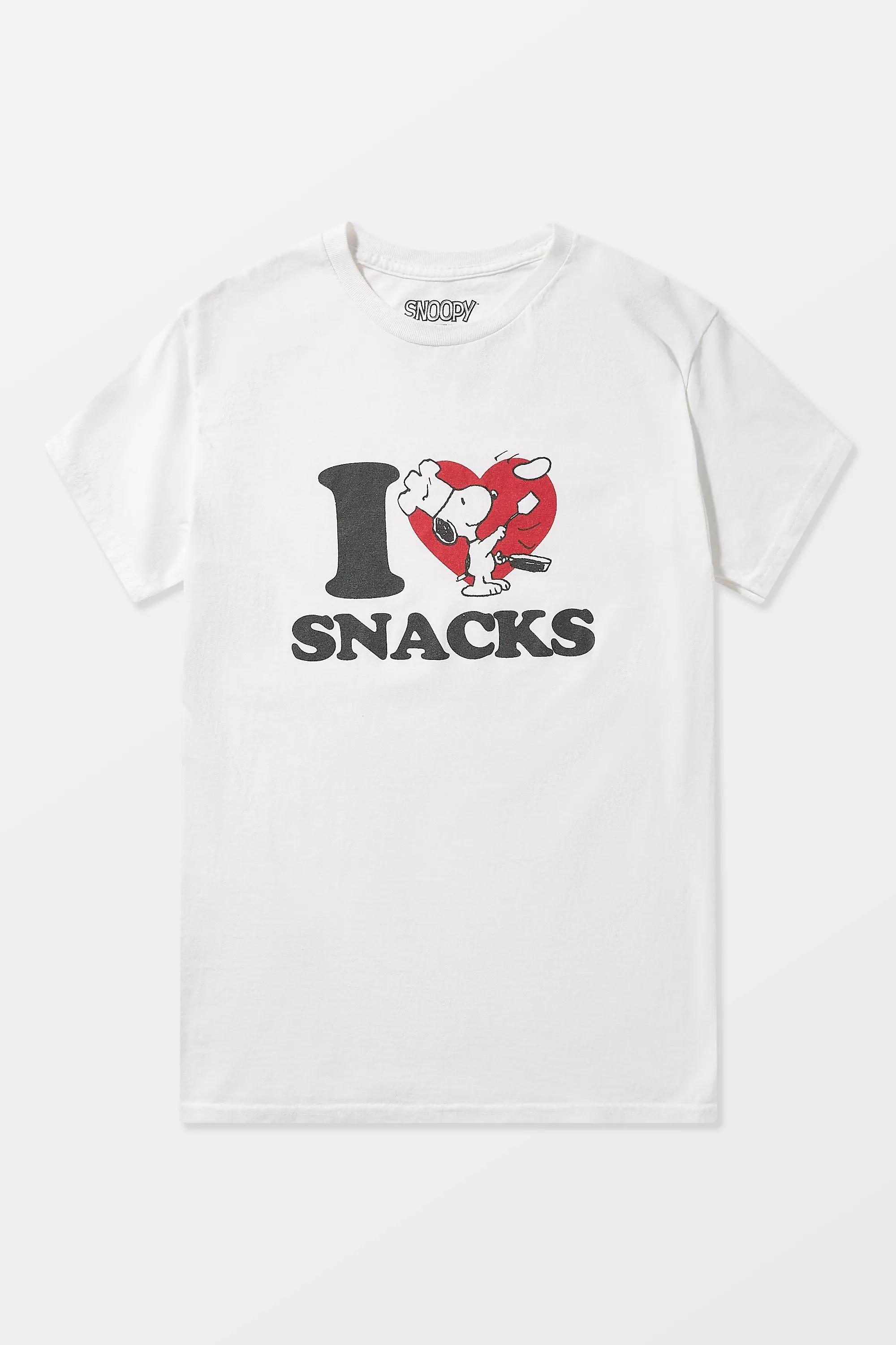 White Uo Snoopy I Love Snacks T-Shirt, , large image number 4