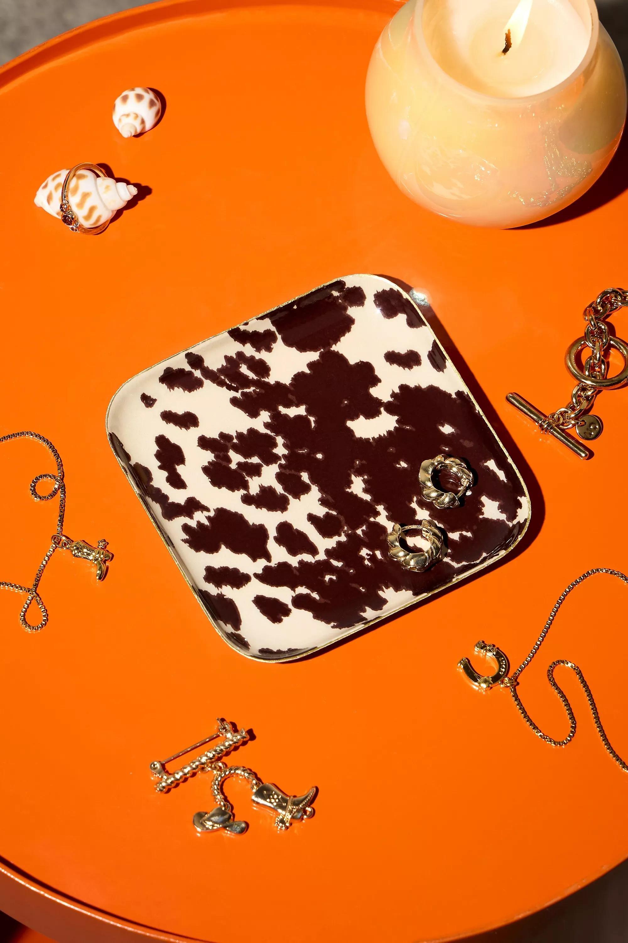 Brown Cow Print Trinket Tray, BRN MOTIF, medium