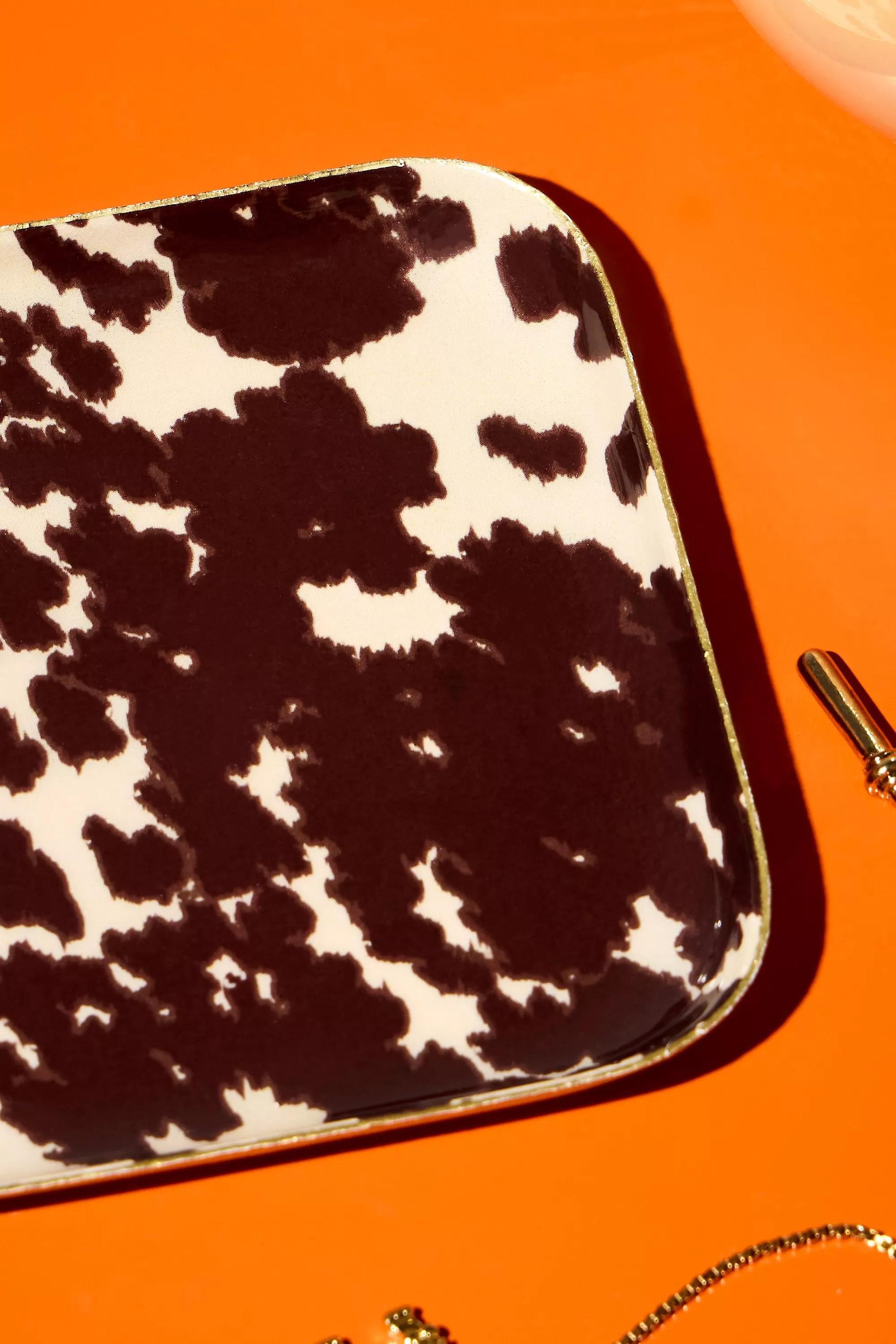 Brown Cow Print Trinket Tray, BRN MOTIF, large image number 1