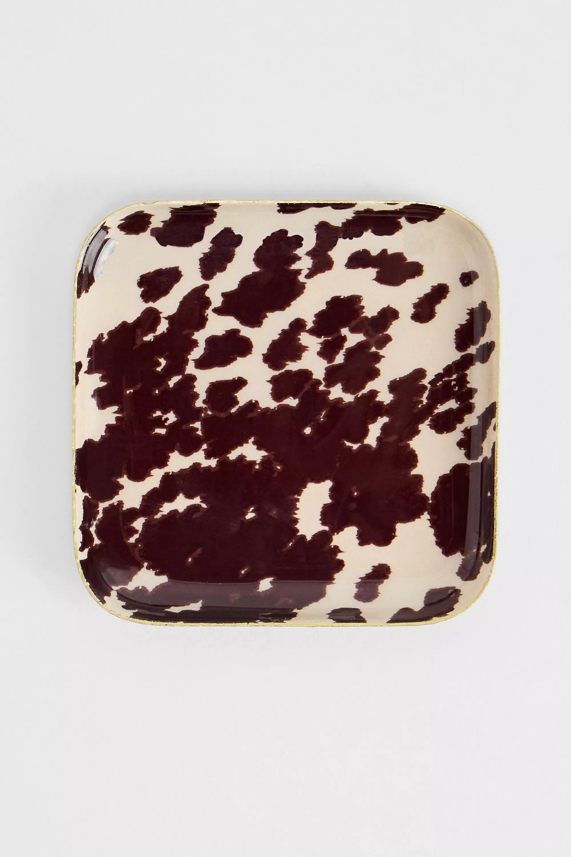 Brown Cow Print Trinket Tray, BRN MOTIF, medium
