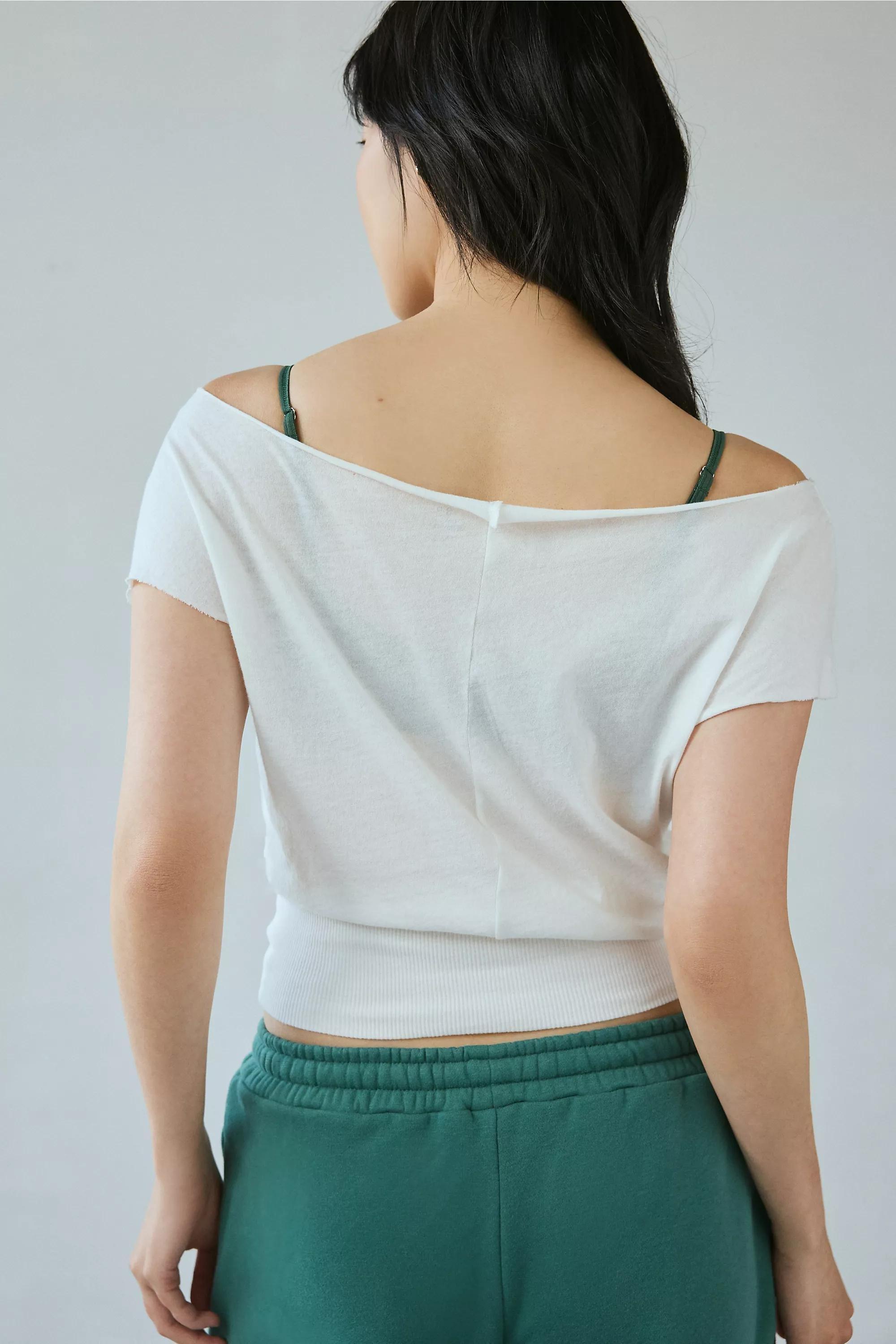 White Out From Under Off-The-Shoulder Banded Hem T-Shirt, WHT, medium