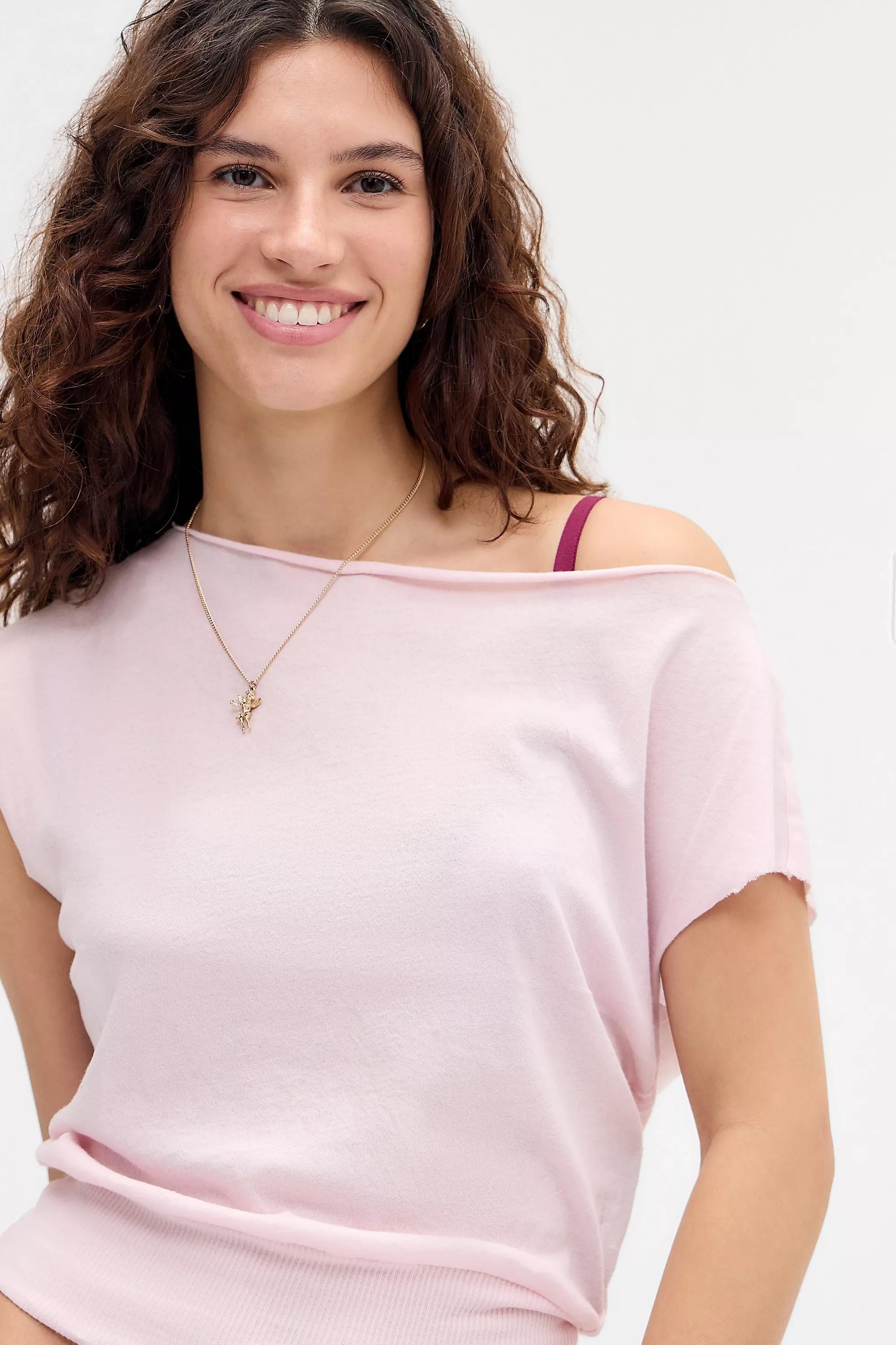 Pink Out From Under Off-The-Shoulder Banded Hem T-Shirt, PINK, large image number 2