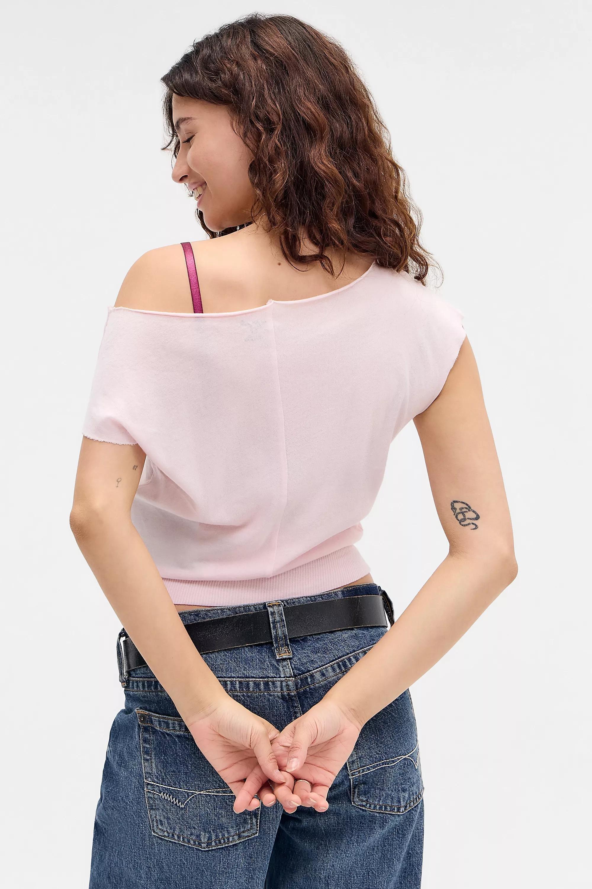 Pink Out From Under Off-The-Shoulder Banded Hem T-Shirt, PINK, large image number 3
