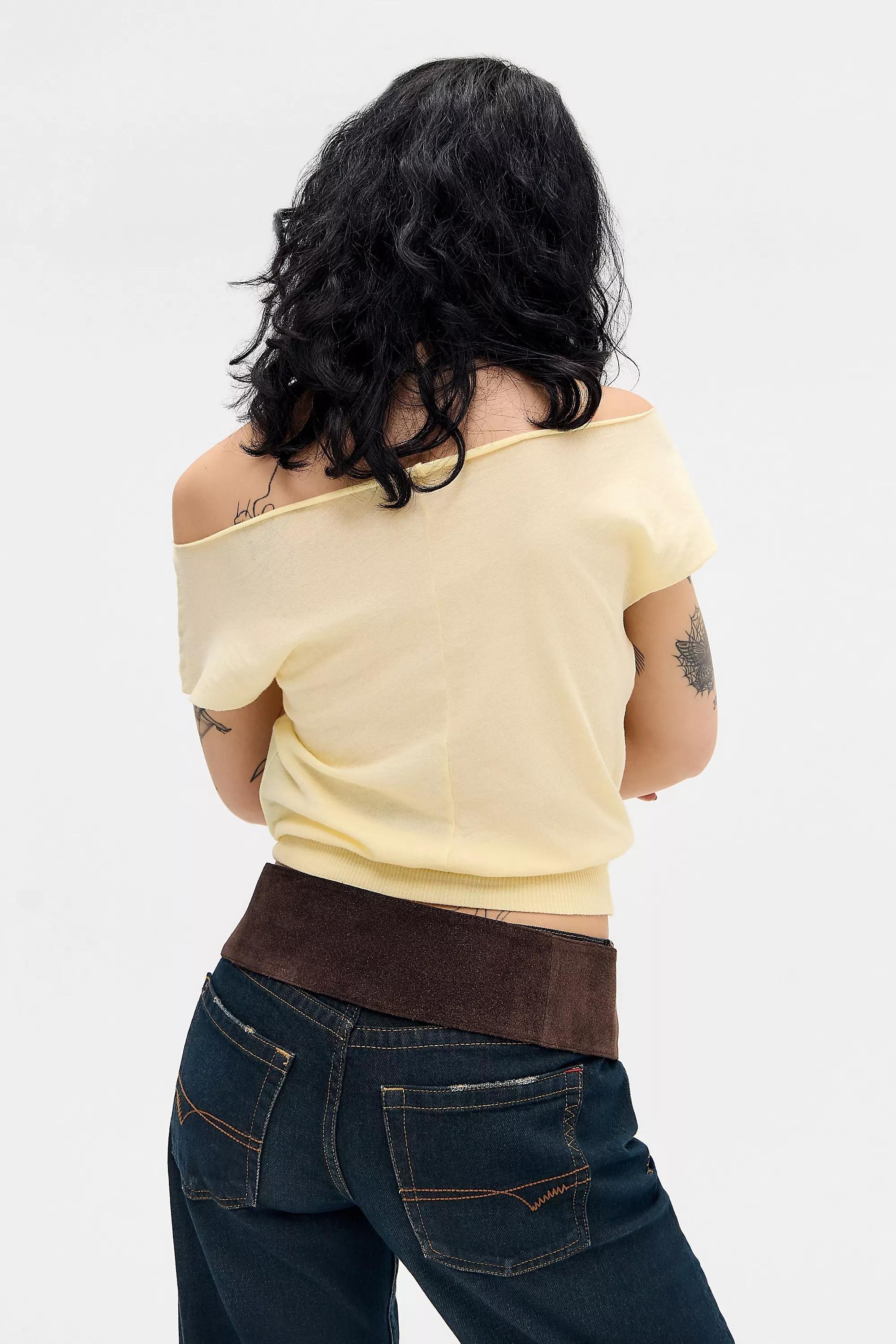 Yellow Out From Under Off-The-Shoulder Banded Hem T-Shirt, YEL, large image number 3