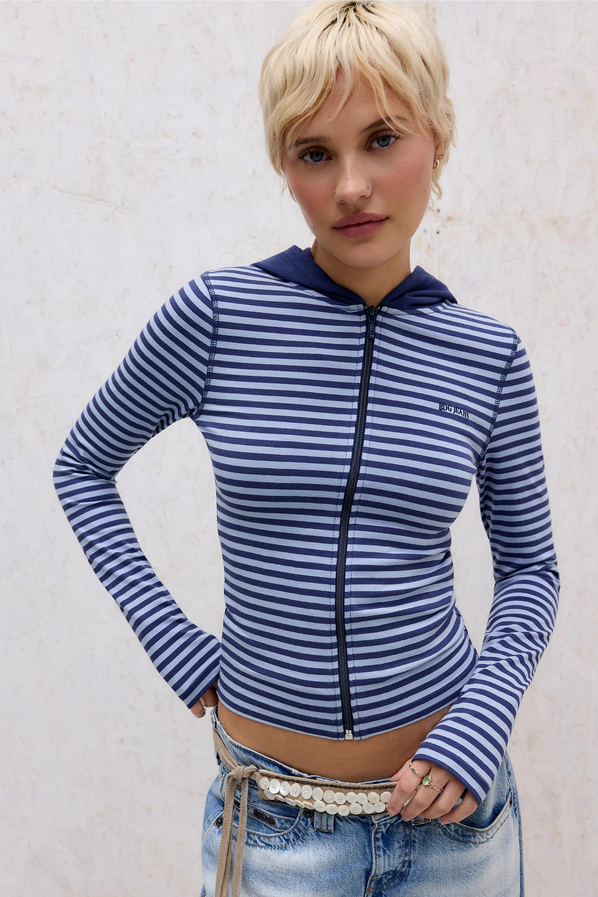 Blue Uo Bekki Stripe Hoodie, BLUE, large image number 0