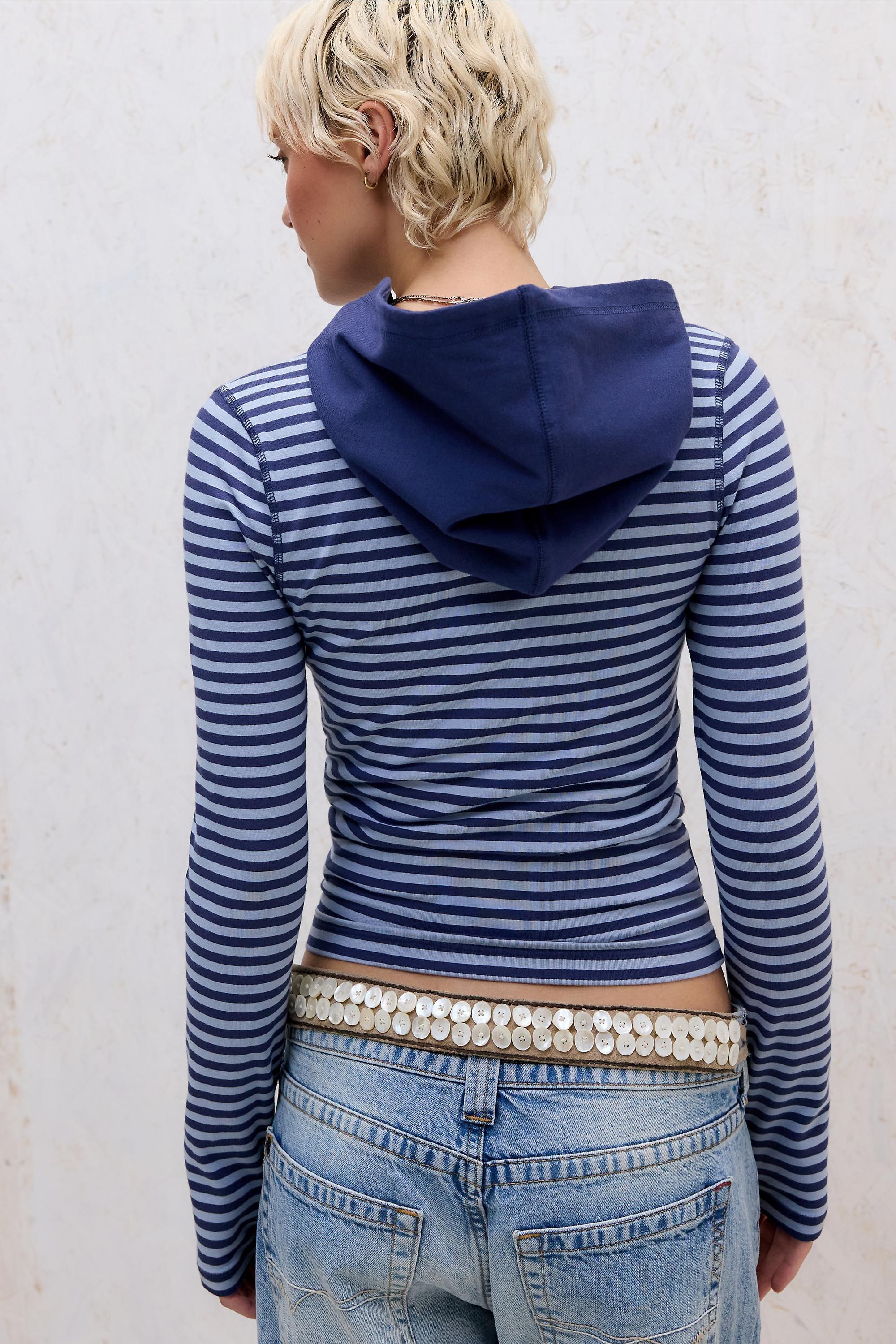 Blue Uo Bekki Stripe Hoodie, BLUE, large image number 3