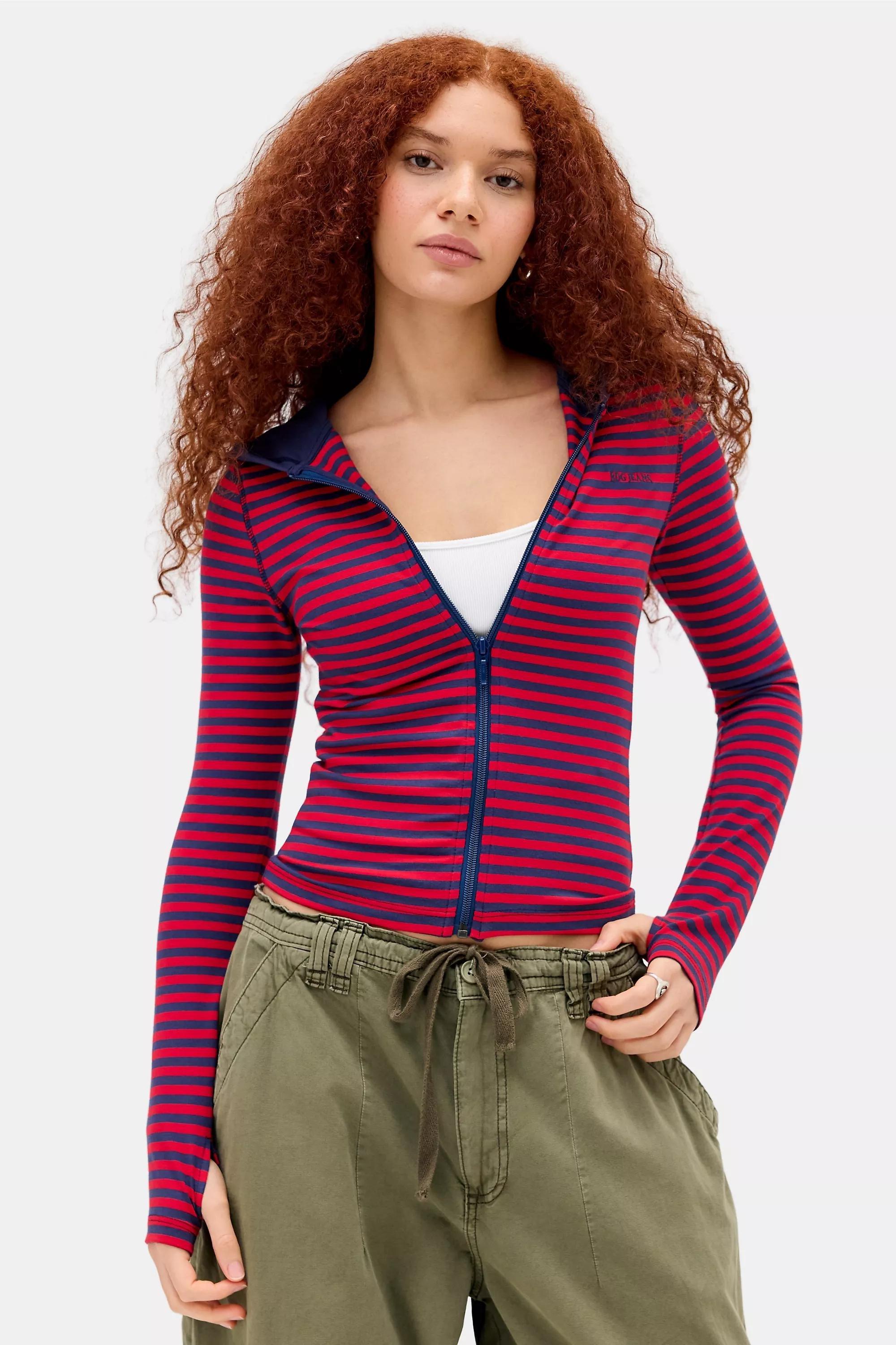 Red Uo Striped Hoodie, RED, large image number 0