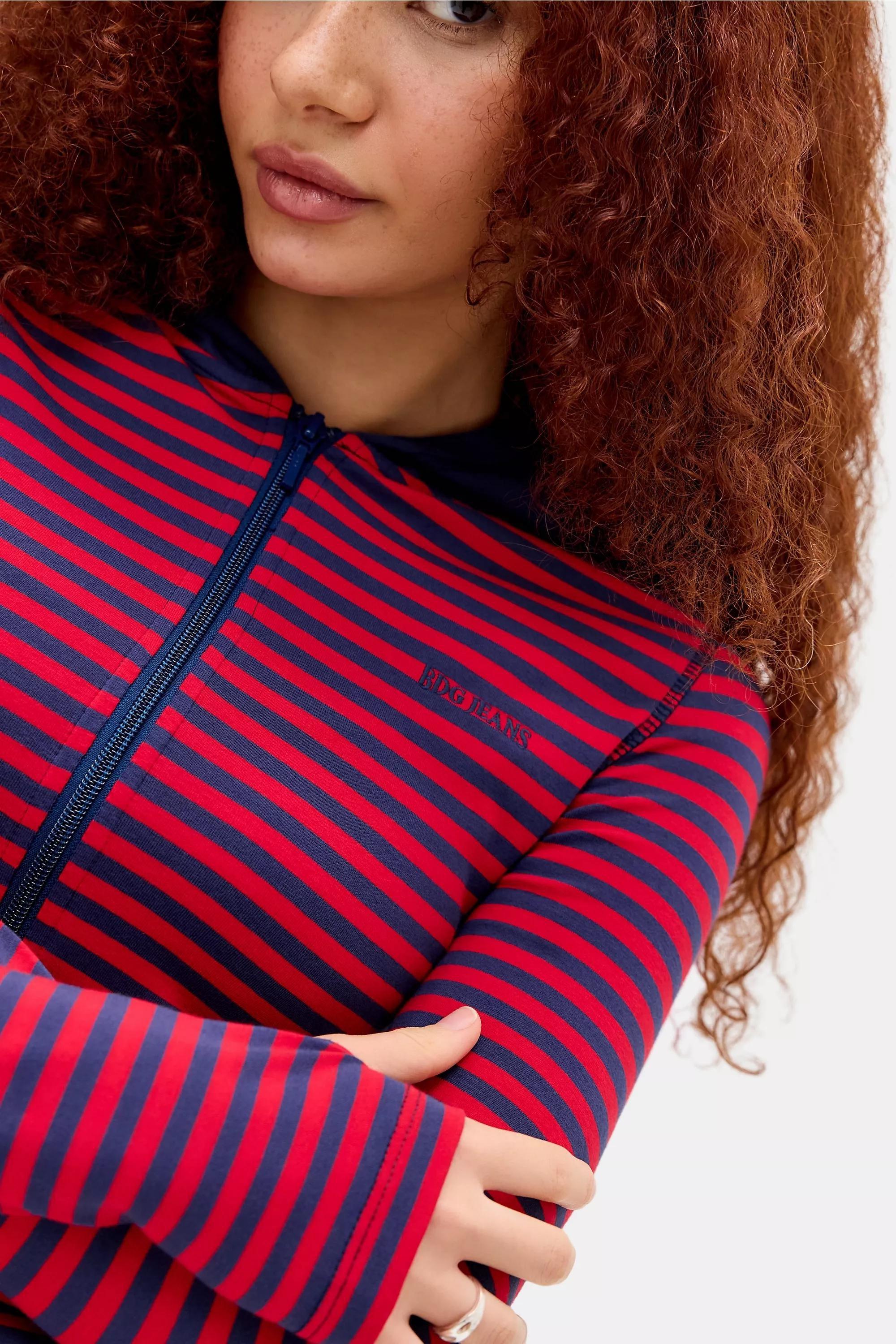 Red Uo Striped Hoodie, RED, large image number 1