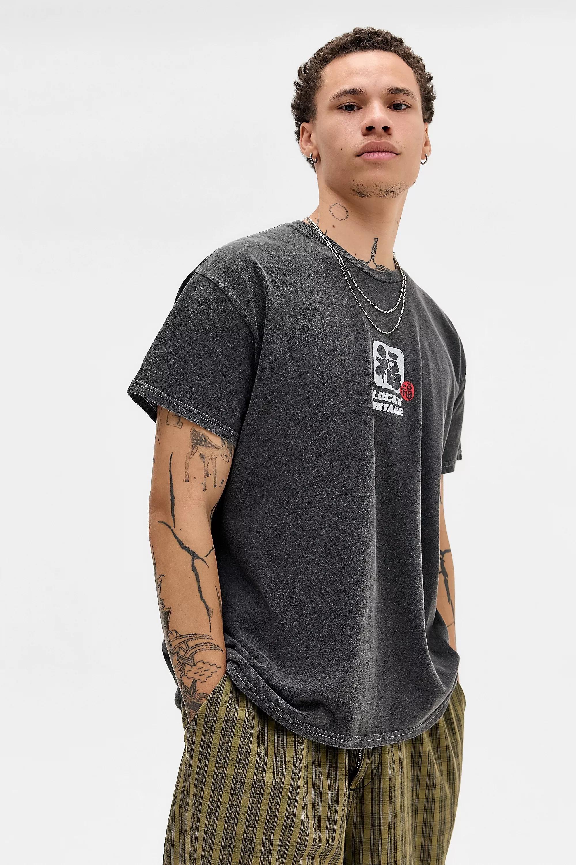 Black Uo Washed Printed Motif T-Shirt, BLK, large image number 0