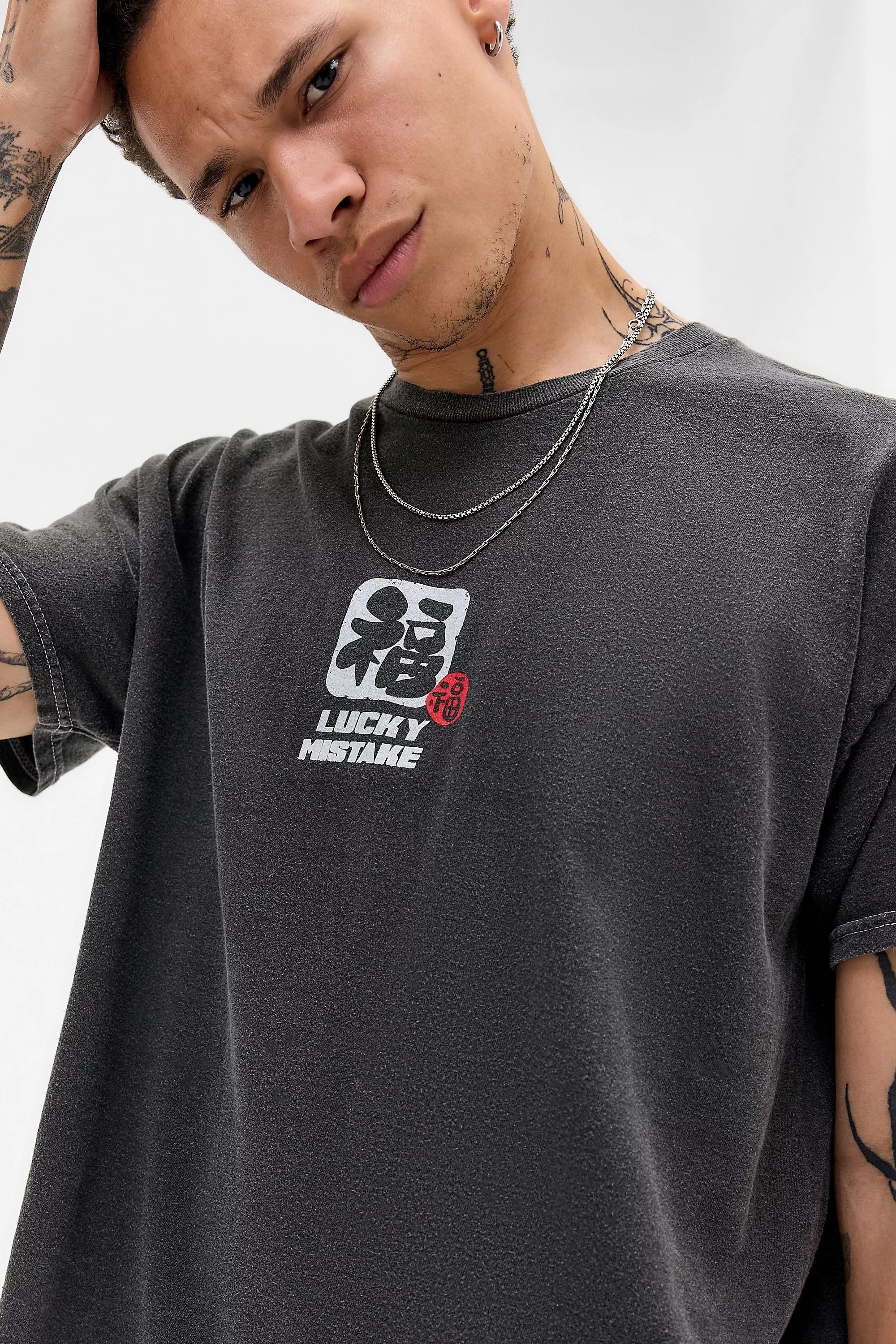 Black Uo Washed Printed Motif T-Shirt, BLK, large image number 1