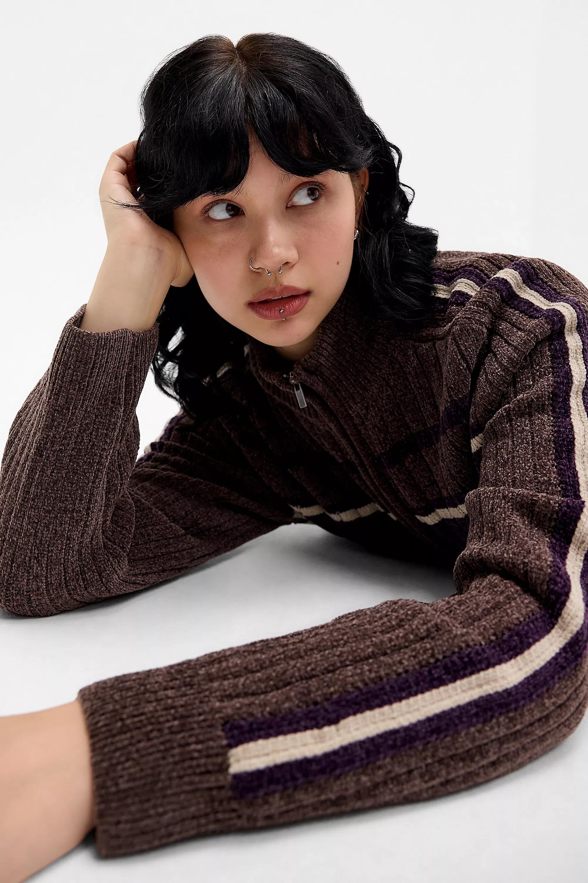 Brown iets frans... Chenille Zip-Through Track Top, BRN, large image number 3