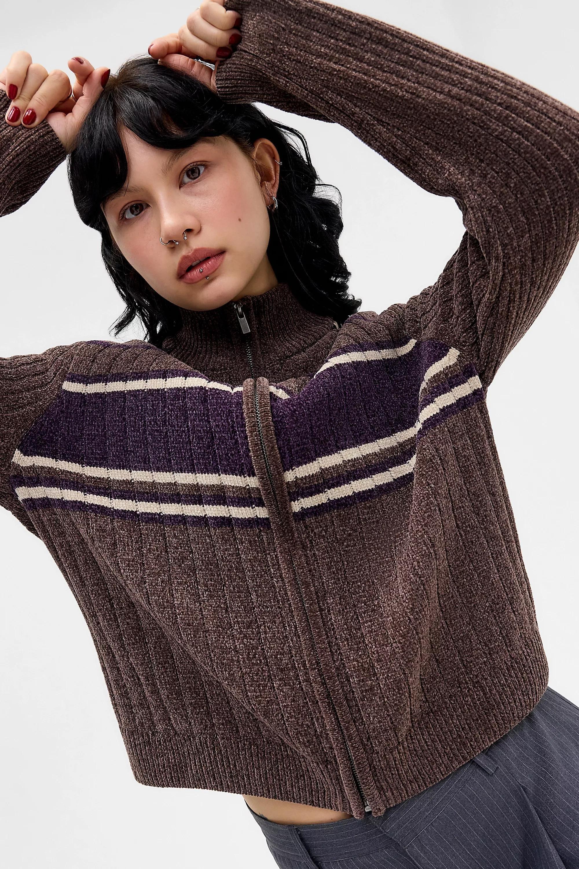 Brown iets frans... Chenille Zip-Through Track Top, BRN, large image number 5