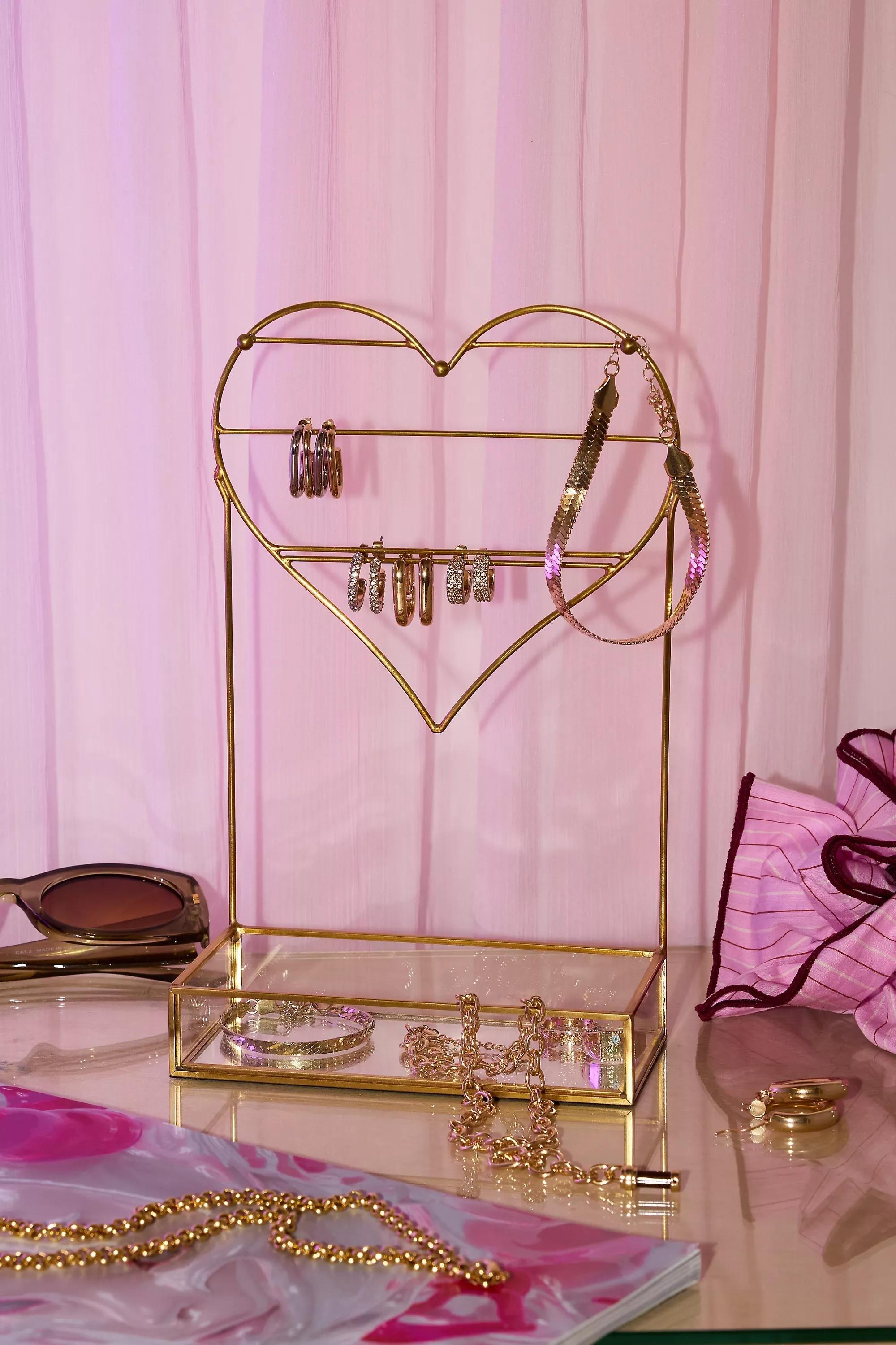 Gold Heart Jewellery Stand, GOLD, large image number 0