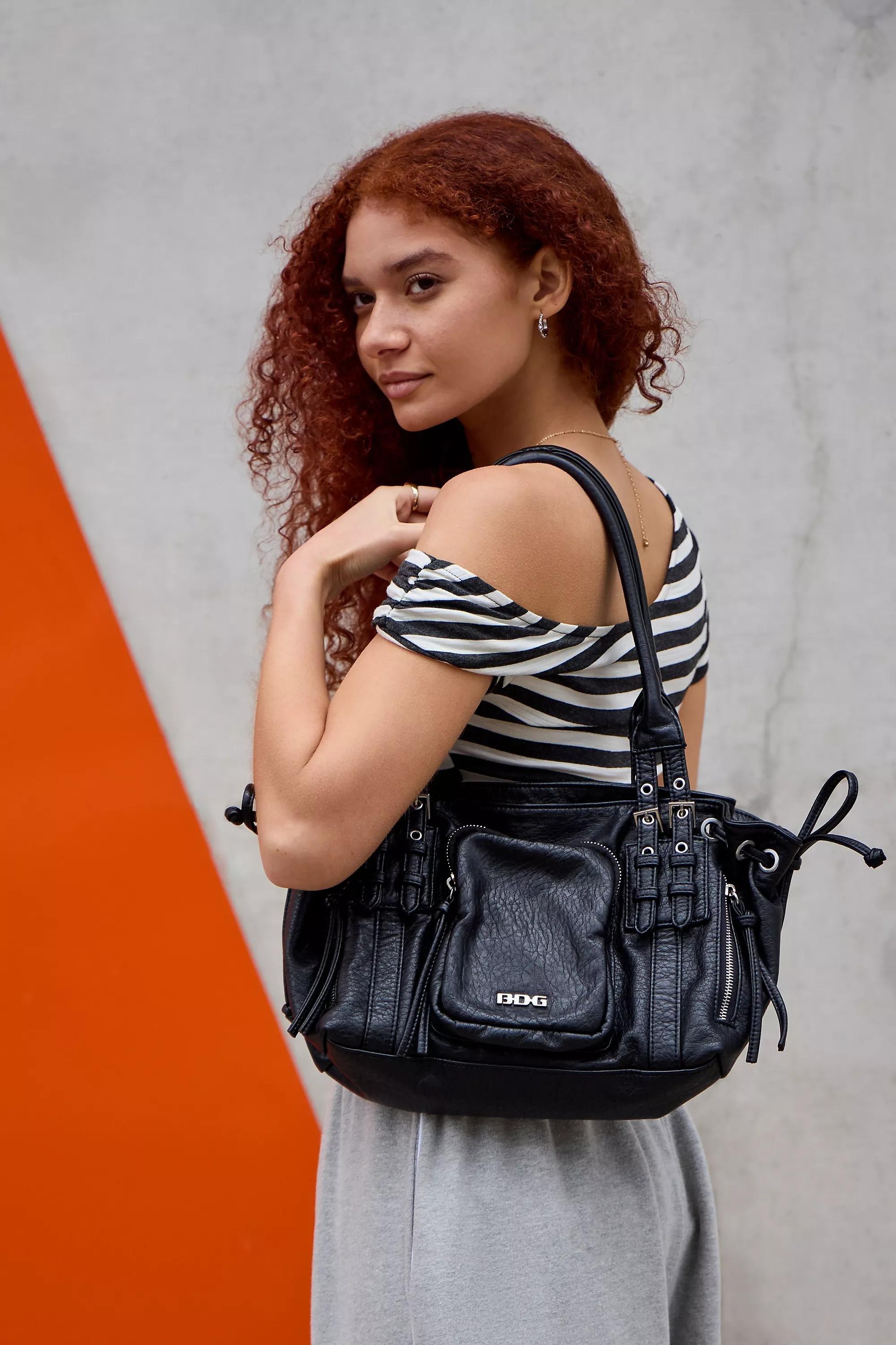 Black Bdg Pollie Faux Leather Shoulder Bag, BLK, medium