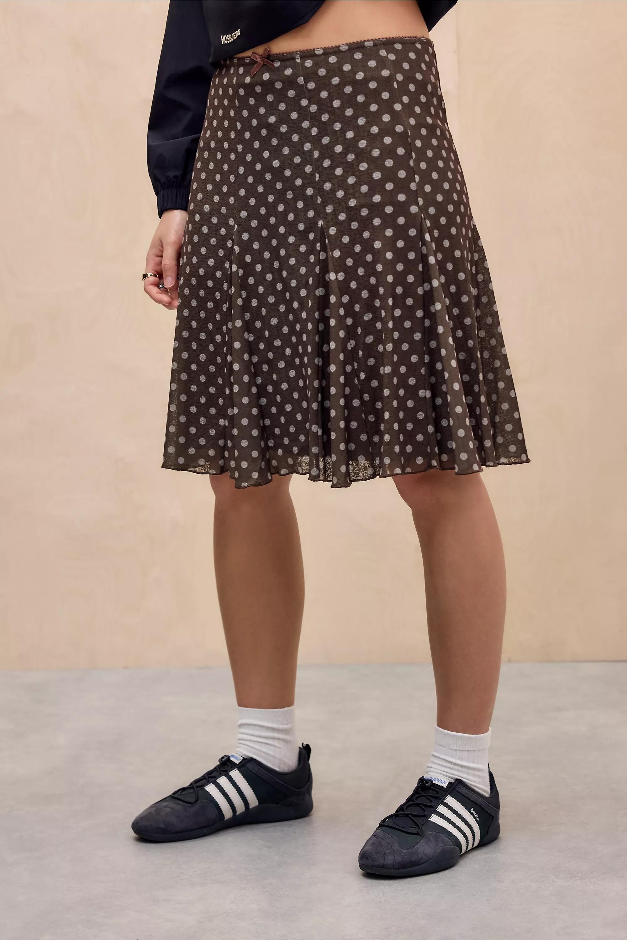 BROWN UO Joni Godet Midi Skirt, BRN, large image number 0