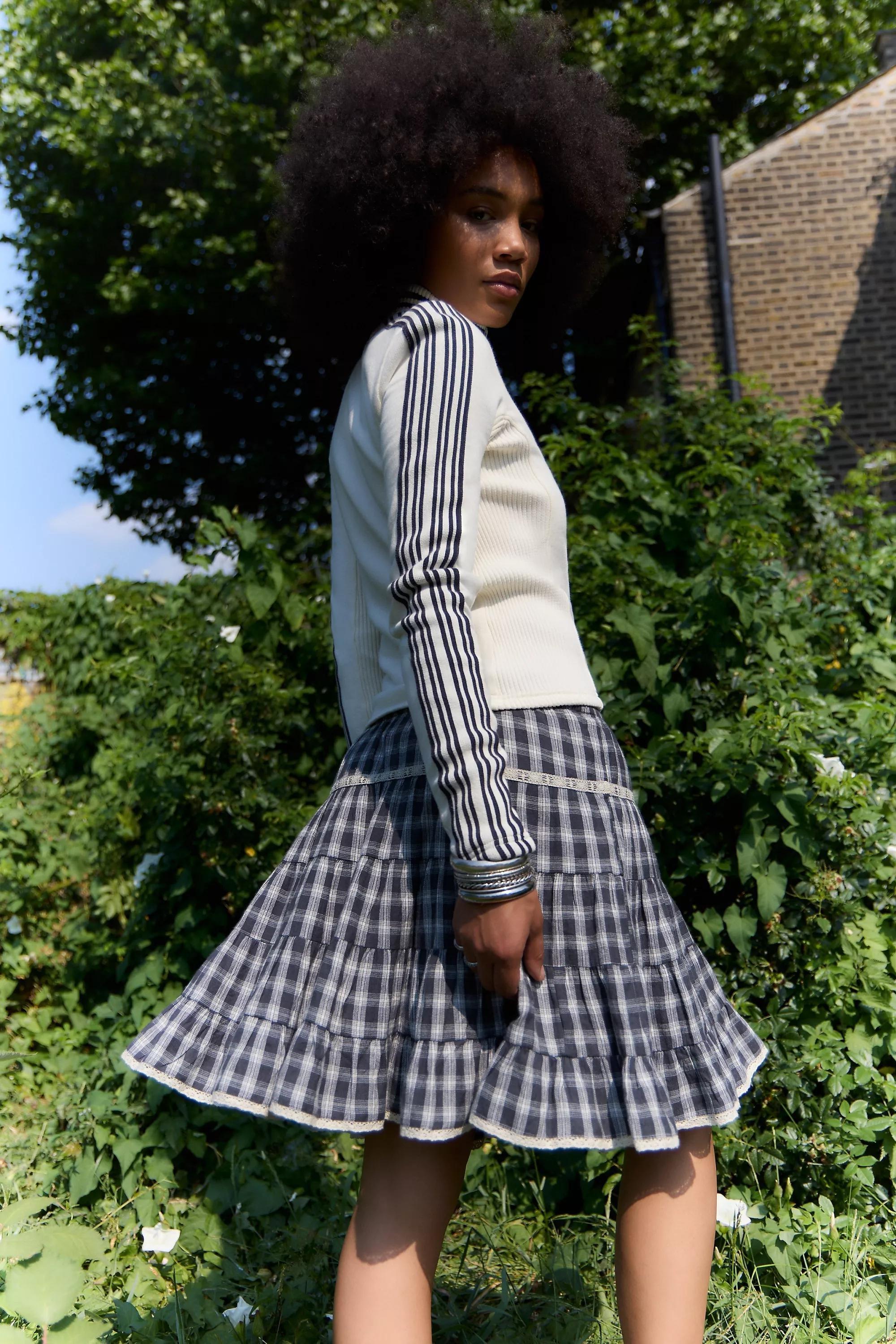 Blue Uo Ava Checked Midi Skirt, , large image number 2