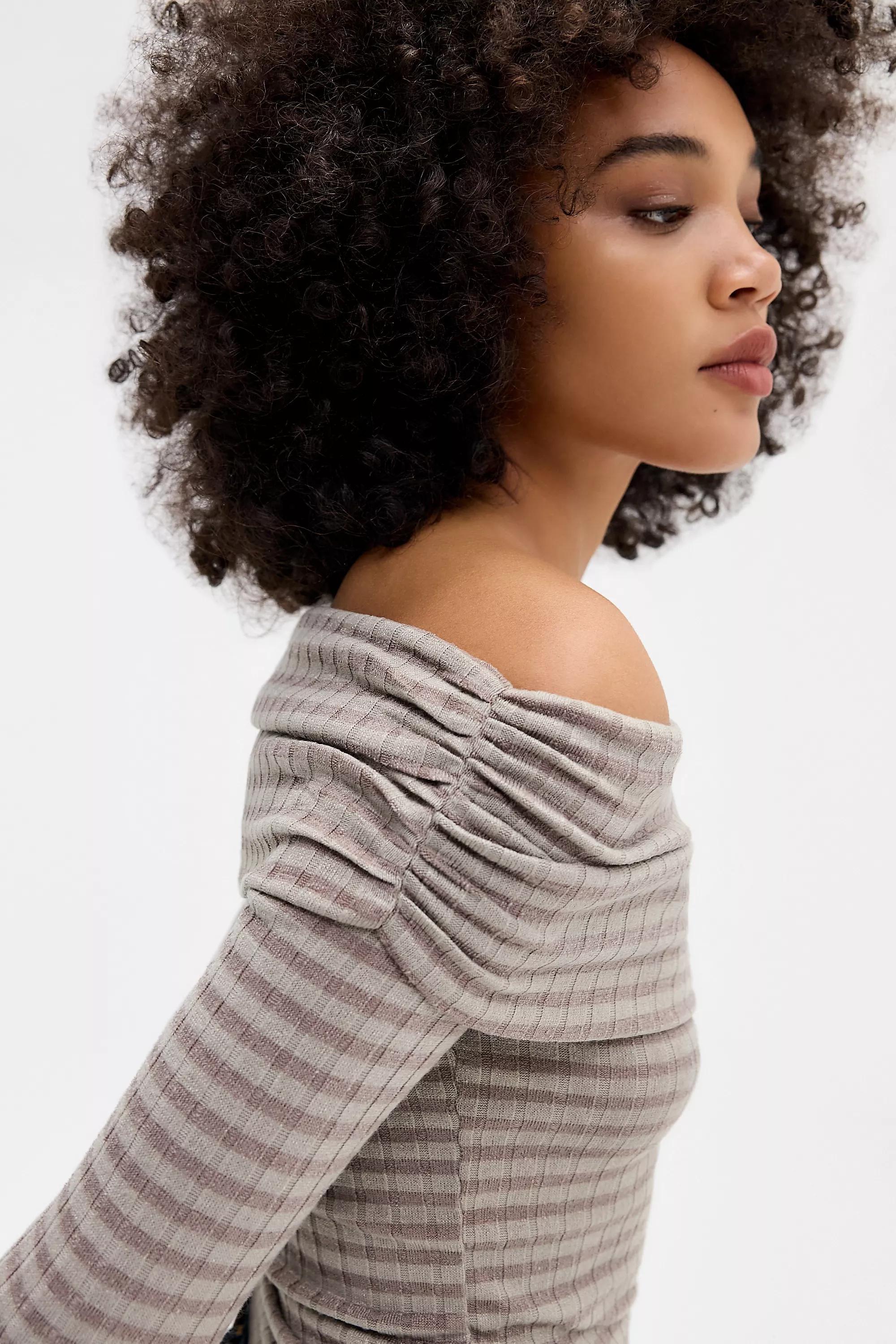 Brown Silence + Noise Tia Striped Bardot Top, BRN MOTIF, large image number 0