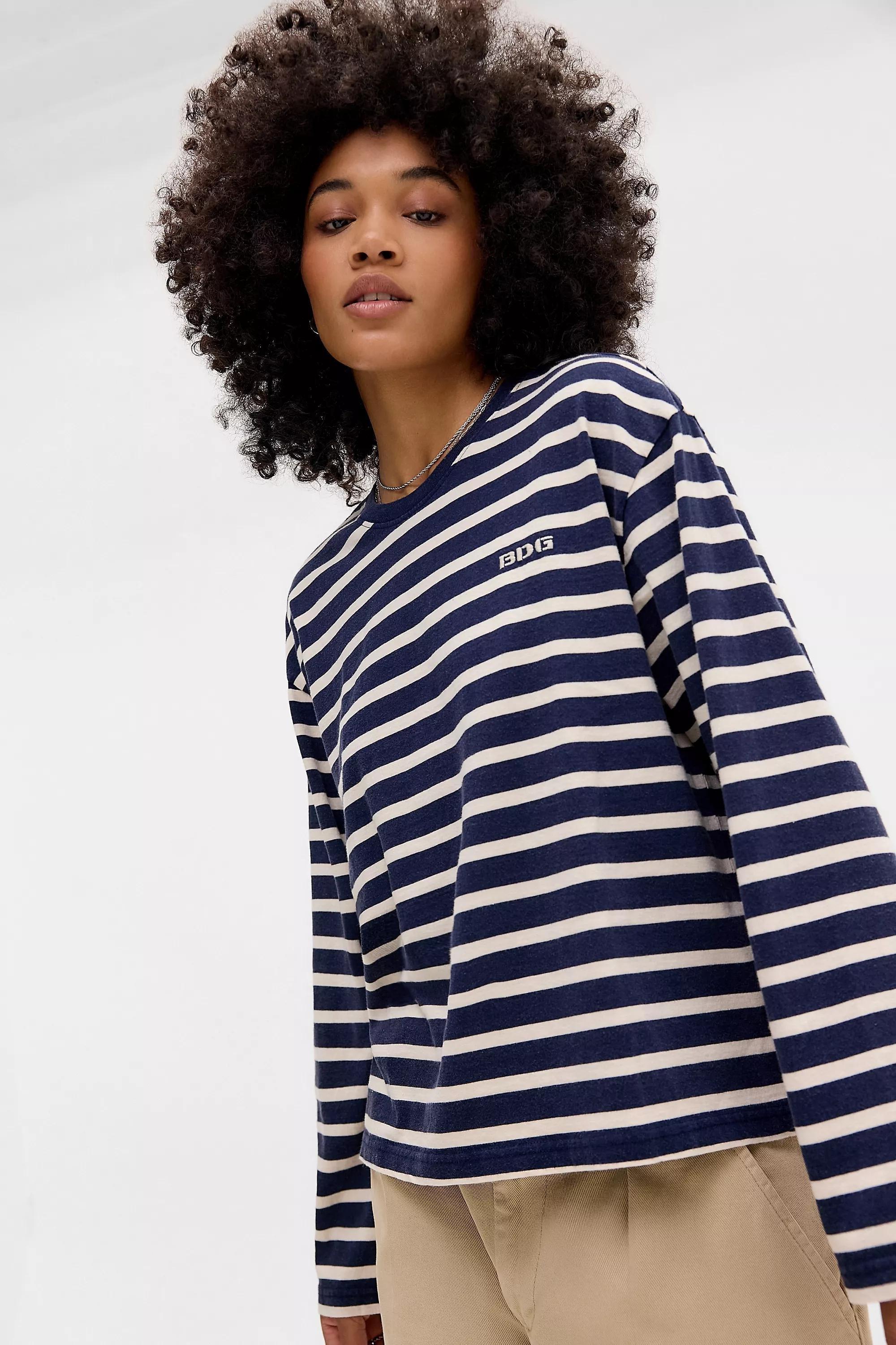 NAVY BDG Kai Boxy Long Sleeve T-Shirt, NAVY, large image number 0