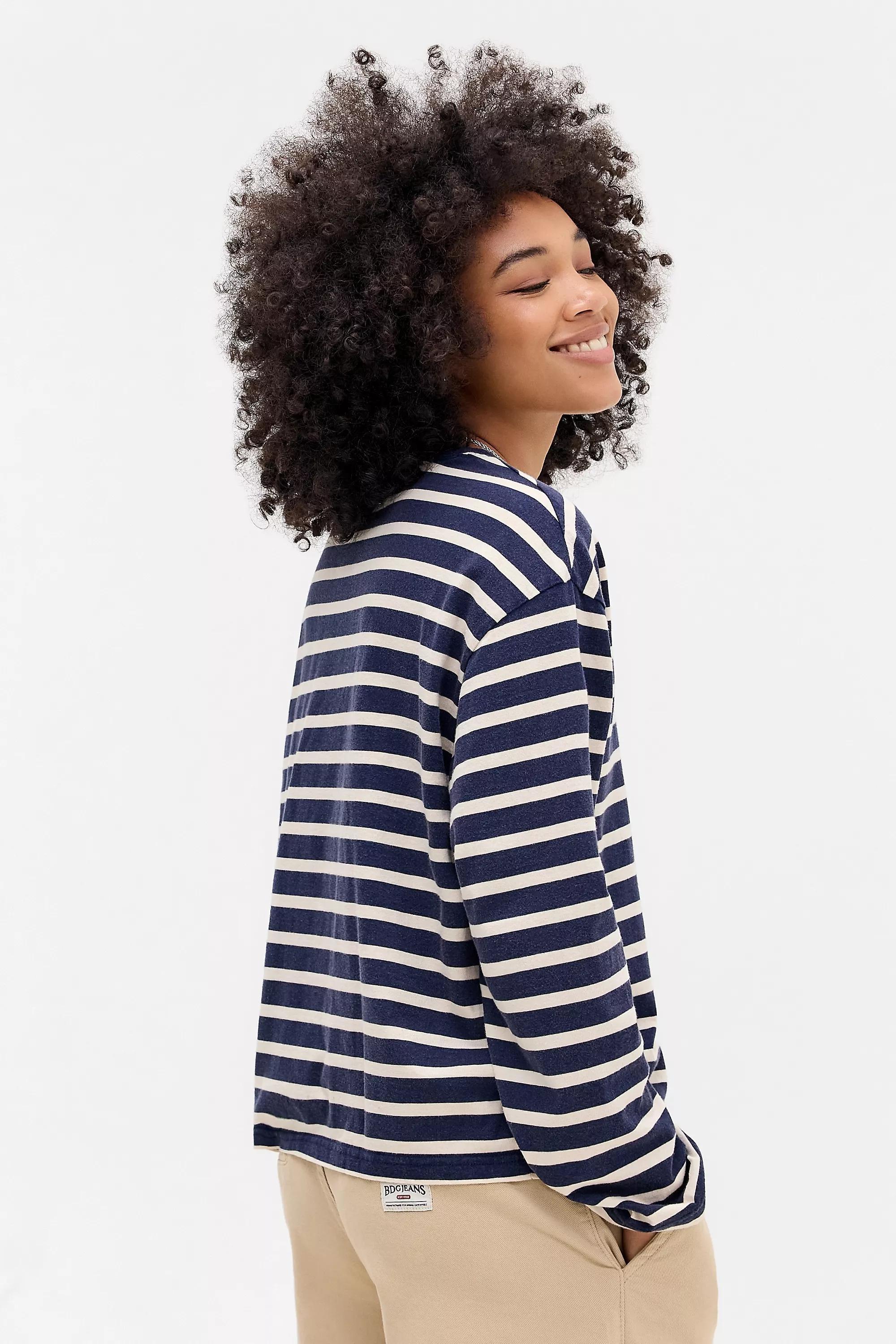 NAVY BDG Kai Boxy Long Sleeve T-Shirt, NAVY, large image number 3