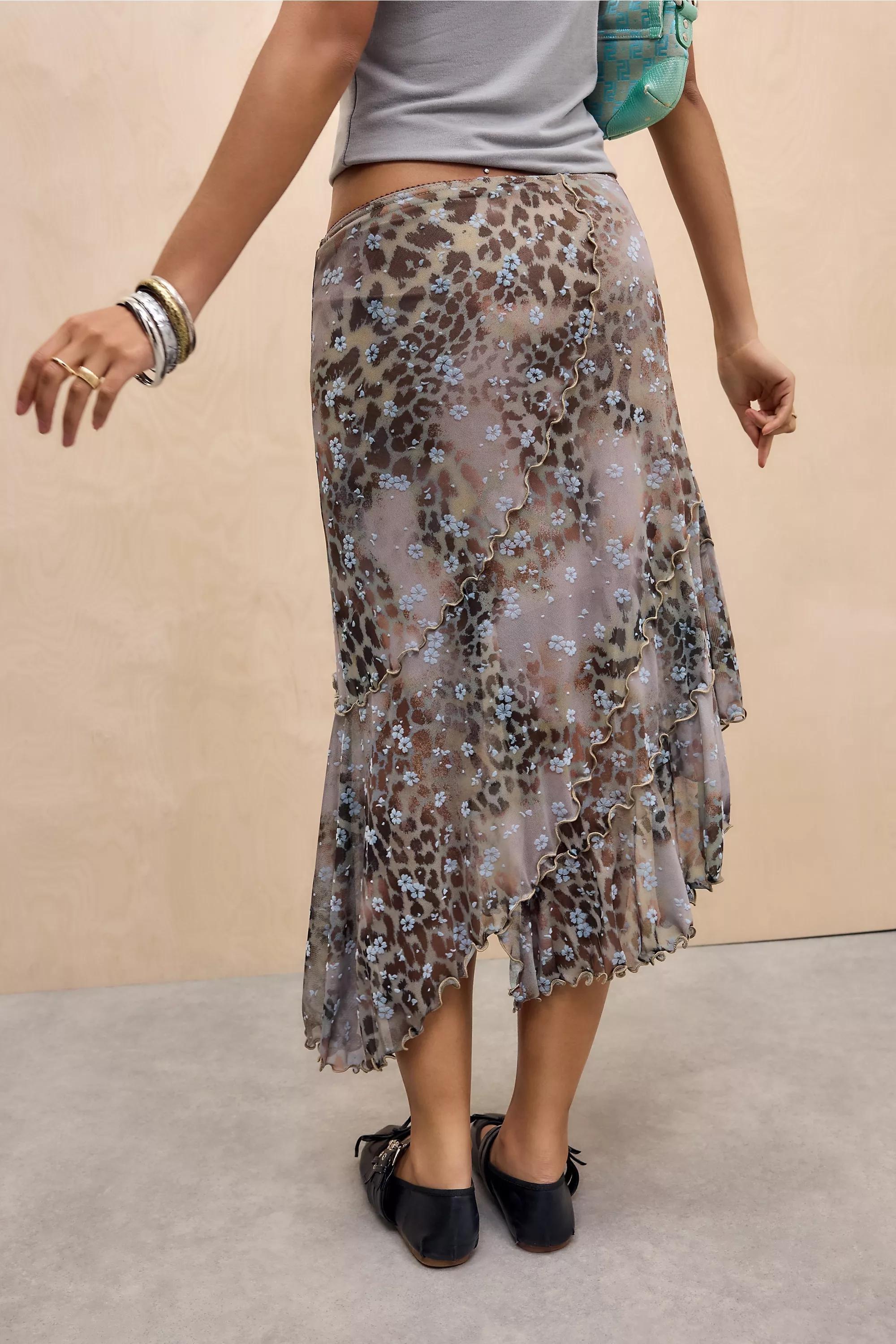 Multicolour Uo Asymmetric Flock Midi Skirt, , large image number 2