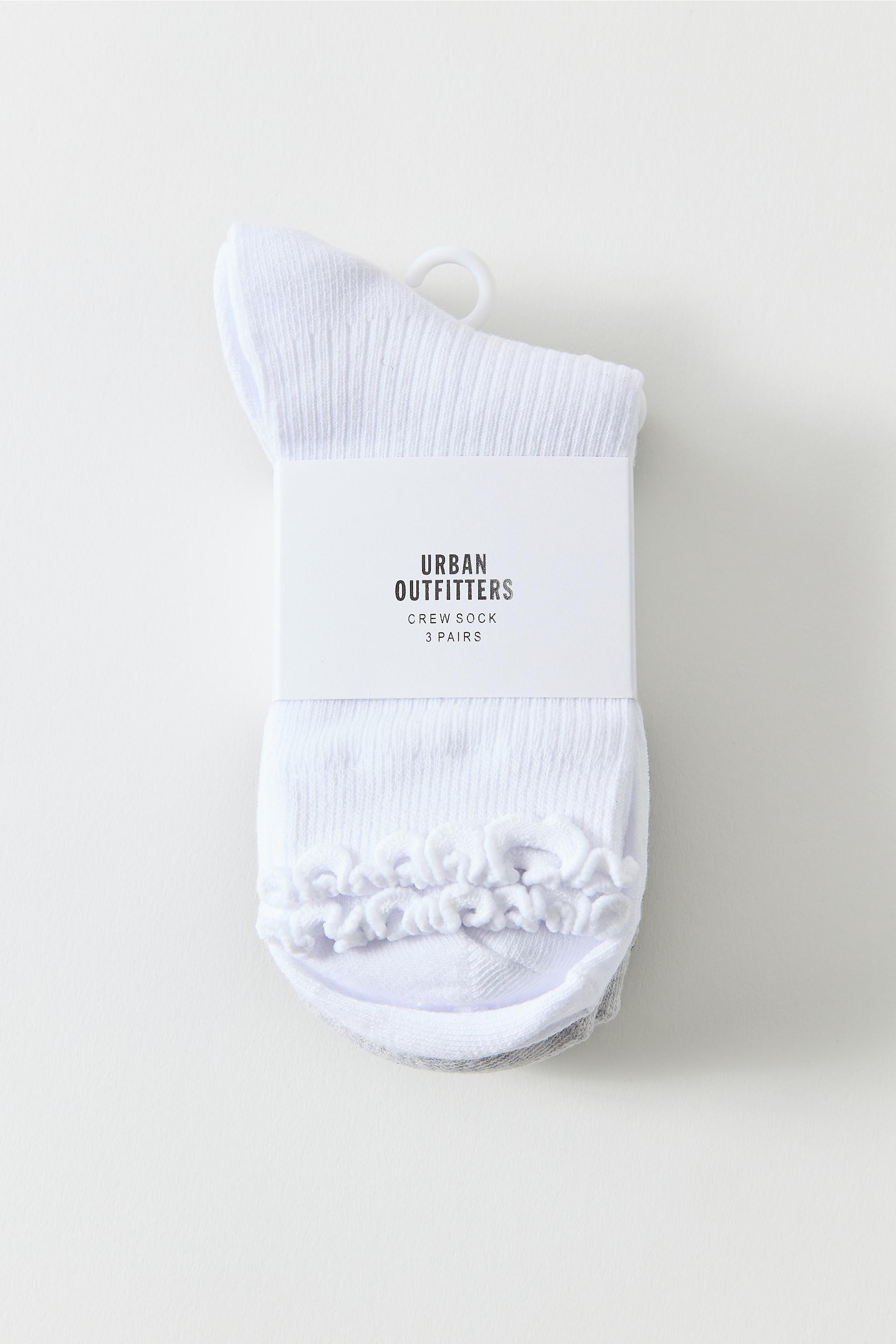 Black Uo Lightweight Lettuce-Edge Socks, Set Of 3, BLK, large image number 1