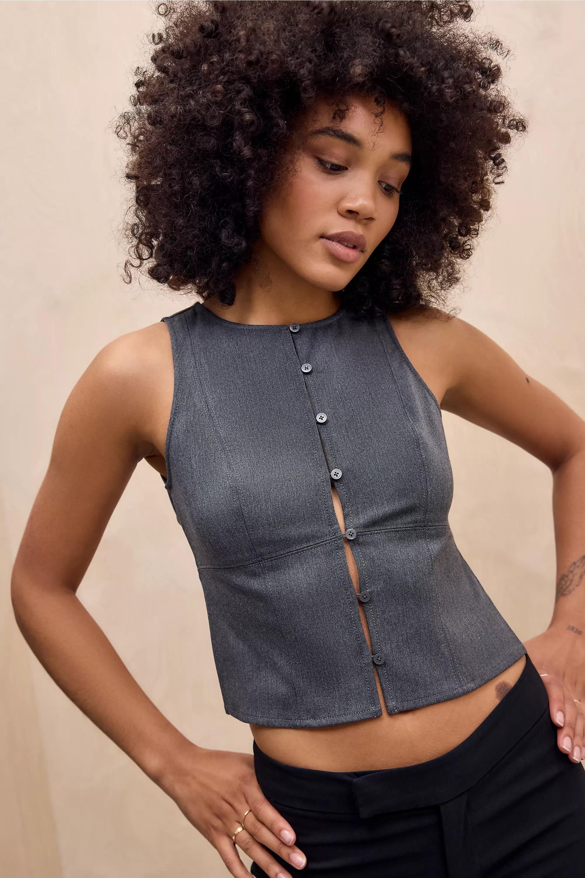 Grey Silence + Noise Monia Tailored Backless Top, GREY, large image number 0